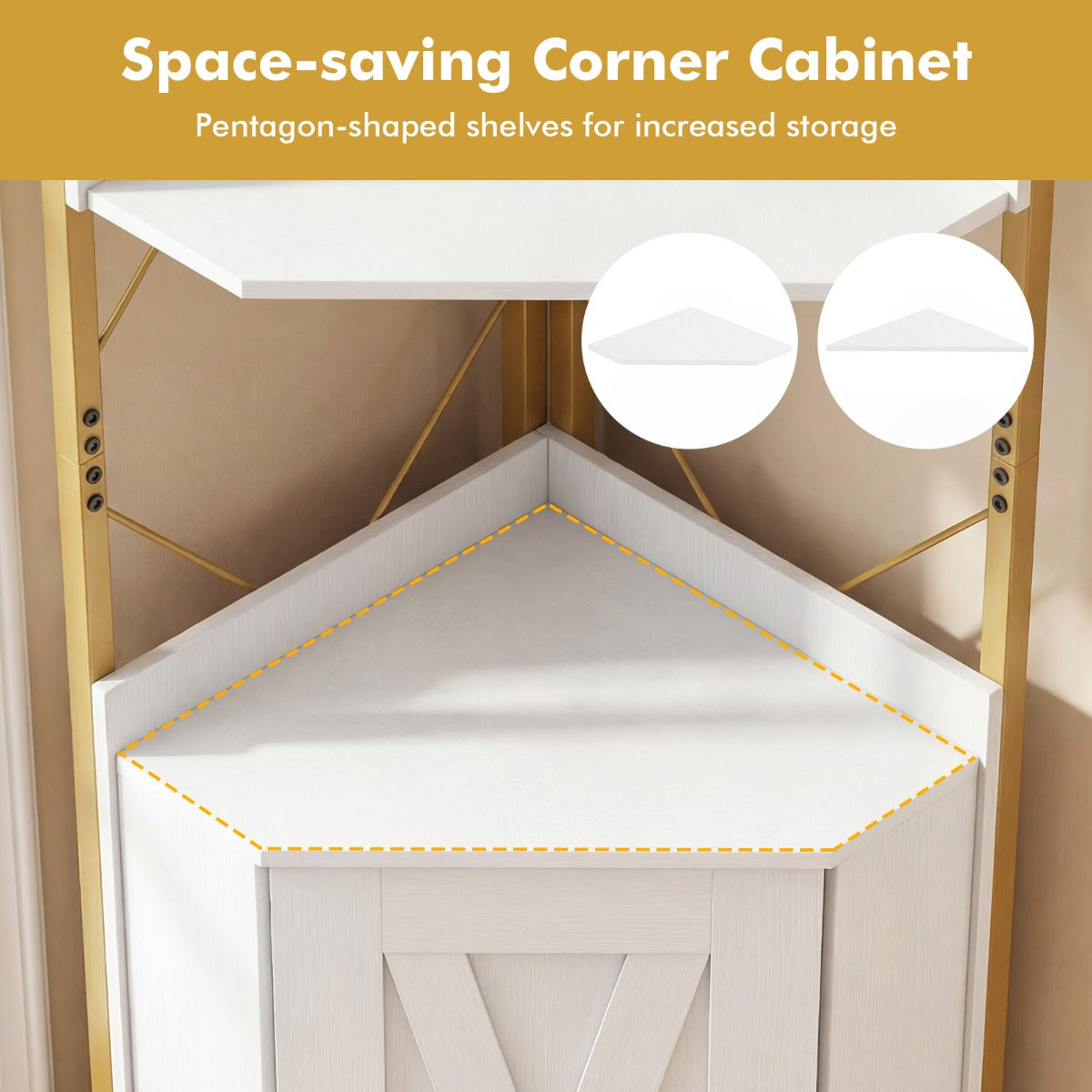 Livsk costway hoekmeubel met opbergruimte hoekkast van 180 cm hoog wit 6