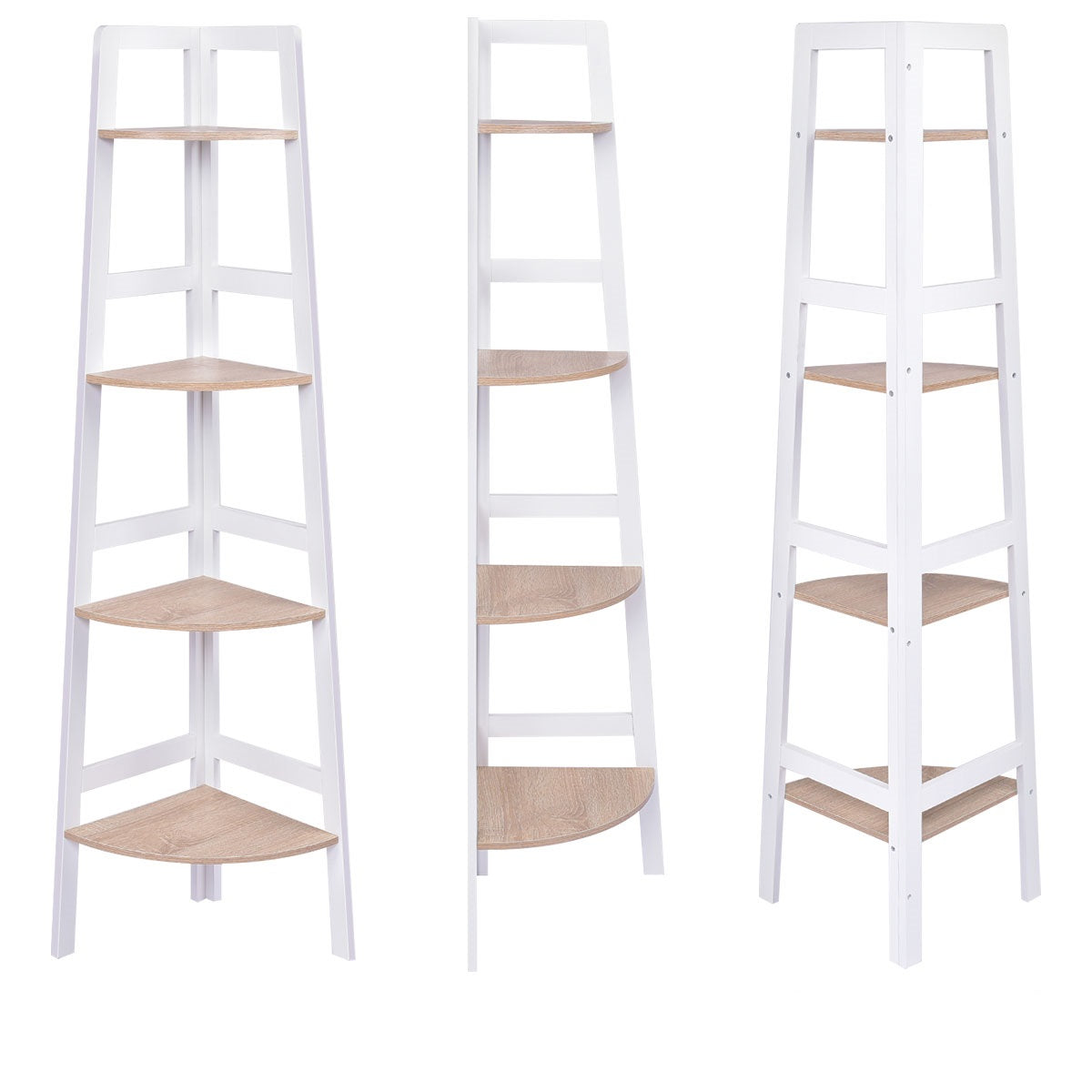 LIVSK Hoekplank - 4-laags Wandplank voor Boeken en Decoratie - Ruimtebesparend en Duurzaam - 32 x 32 x 138 cm - Wit