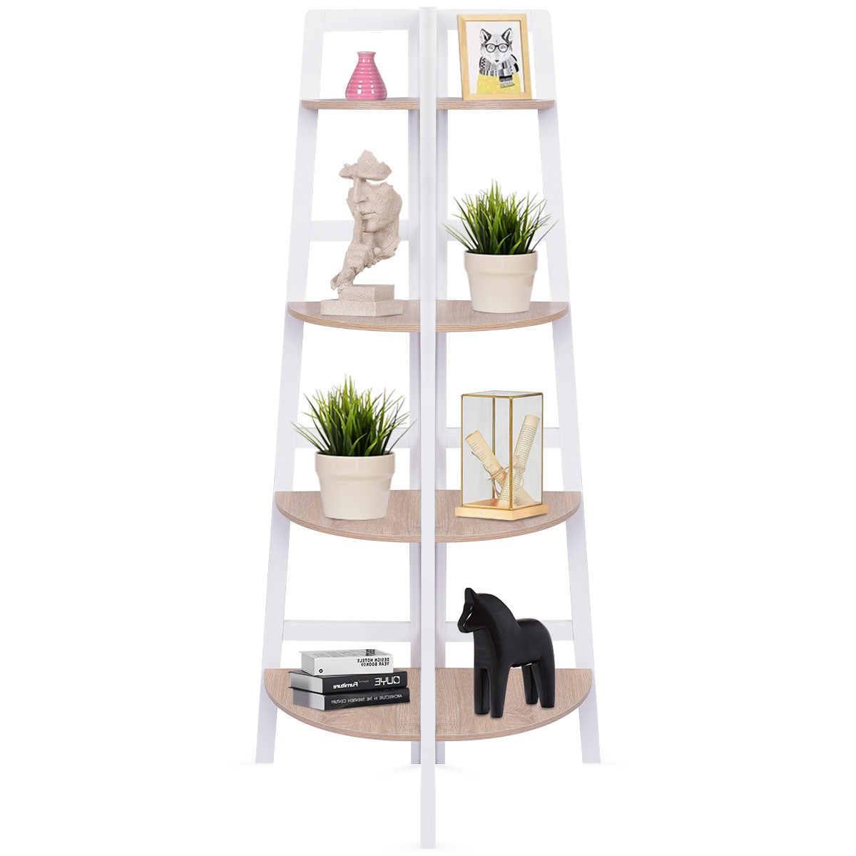 LIVSK Hoekplank - 4-laags Wandplank voor Boeken en Decoratie - Ruimtebesparend en Duurzaam - 32 x 32 x 138 cm - Wit