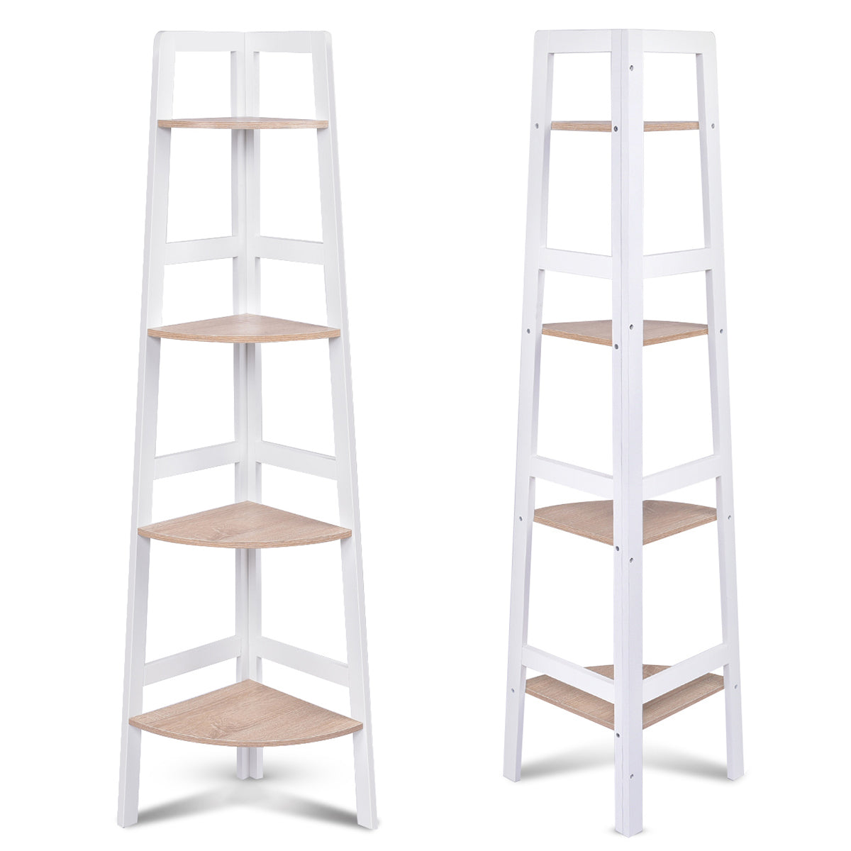 LIVSK Hoekplank - 4-laags Wandplank voor Boeken en Decoratie - Ruimtebesparend en Duurzaam - 32 x 32 x 138 cm - Wit