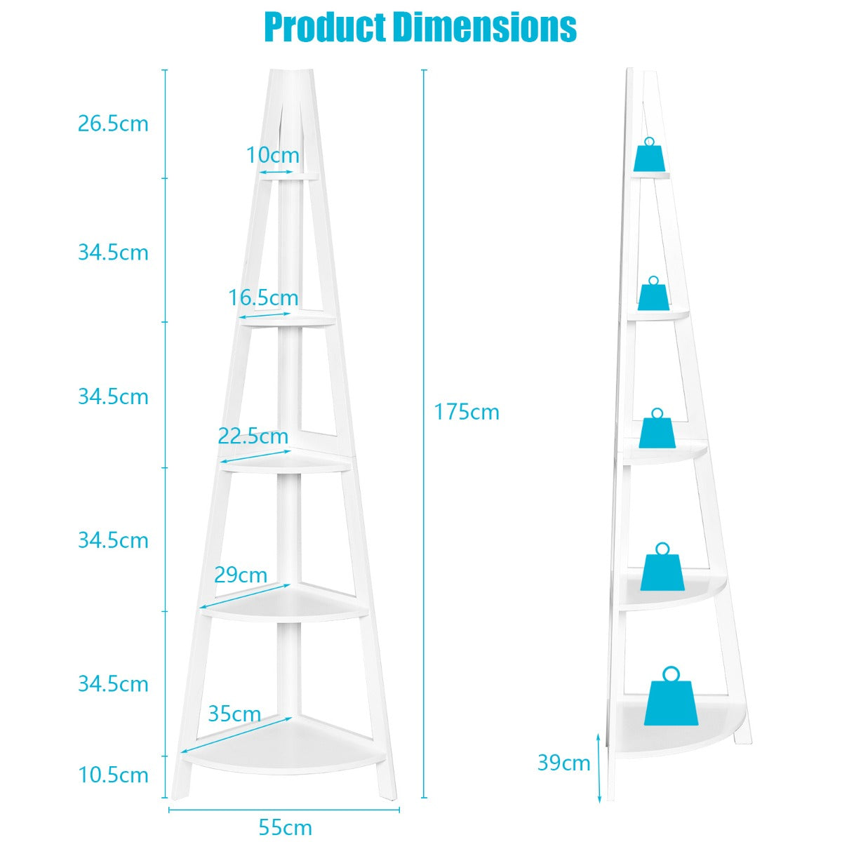 LIVSK Hoek Ladderplank - 5-laags A-vormig Plankenrek - Duurzaam MDF - Ruimtebesparend - Eenvoudig te Monteren - Wit