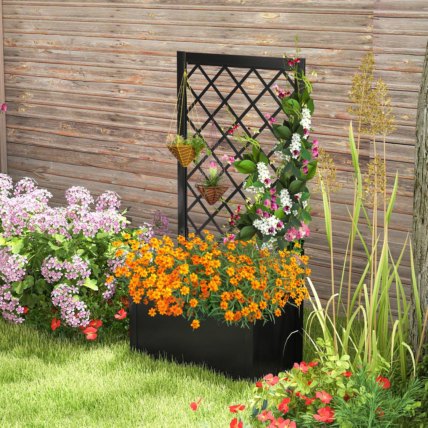 LIVSK Verhoogd Metalen Plantenbed met Klimrek - Diepe Plantenbak - Geschikt voor Groenten en Klimplanten - 63 x 31 x 112 cm -