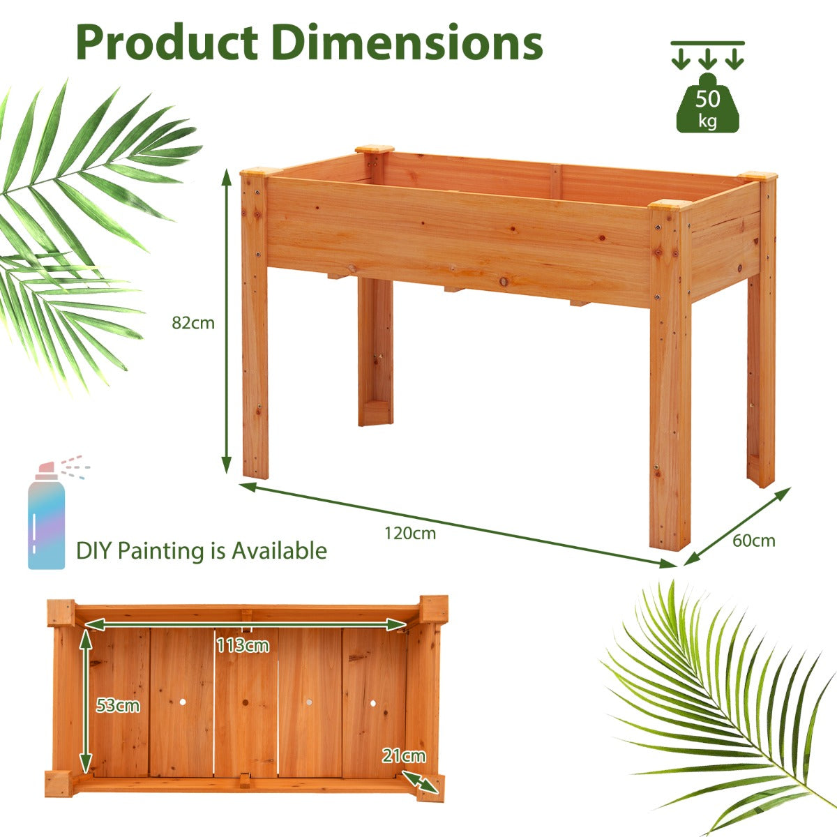 LIVSK Verhoogde Plantenbak - Stevig Vurenhout - Ergonomische Hoogte - Optimale Afwatering - 120 x 60 x 82 cm - Roodbruin