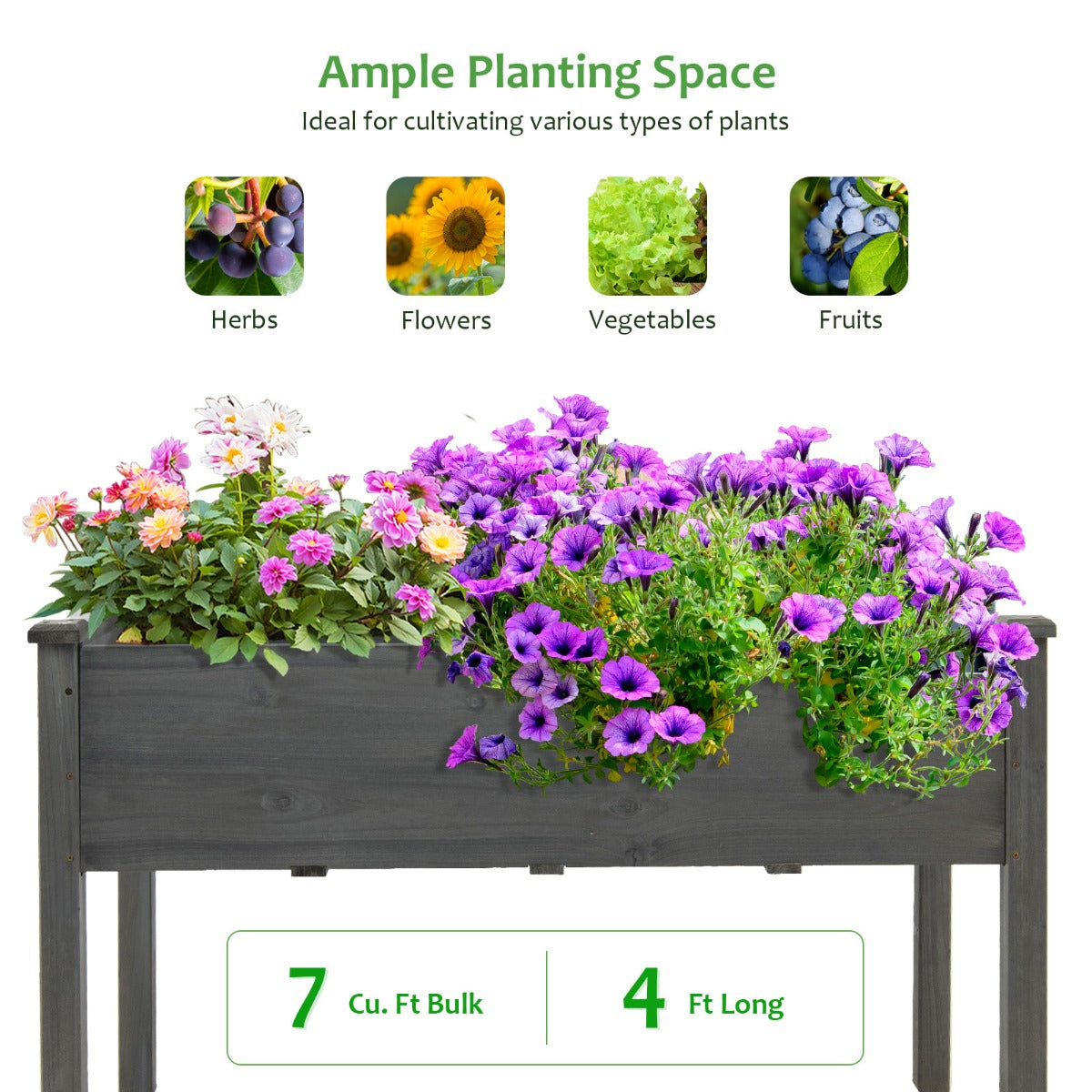 LIVSK Verhoogd Plantenbed - Sparrenhout - Optimale Groeiomstandigheden met Drainagegaten - 125 x 59 x 76 cm - Grijs
