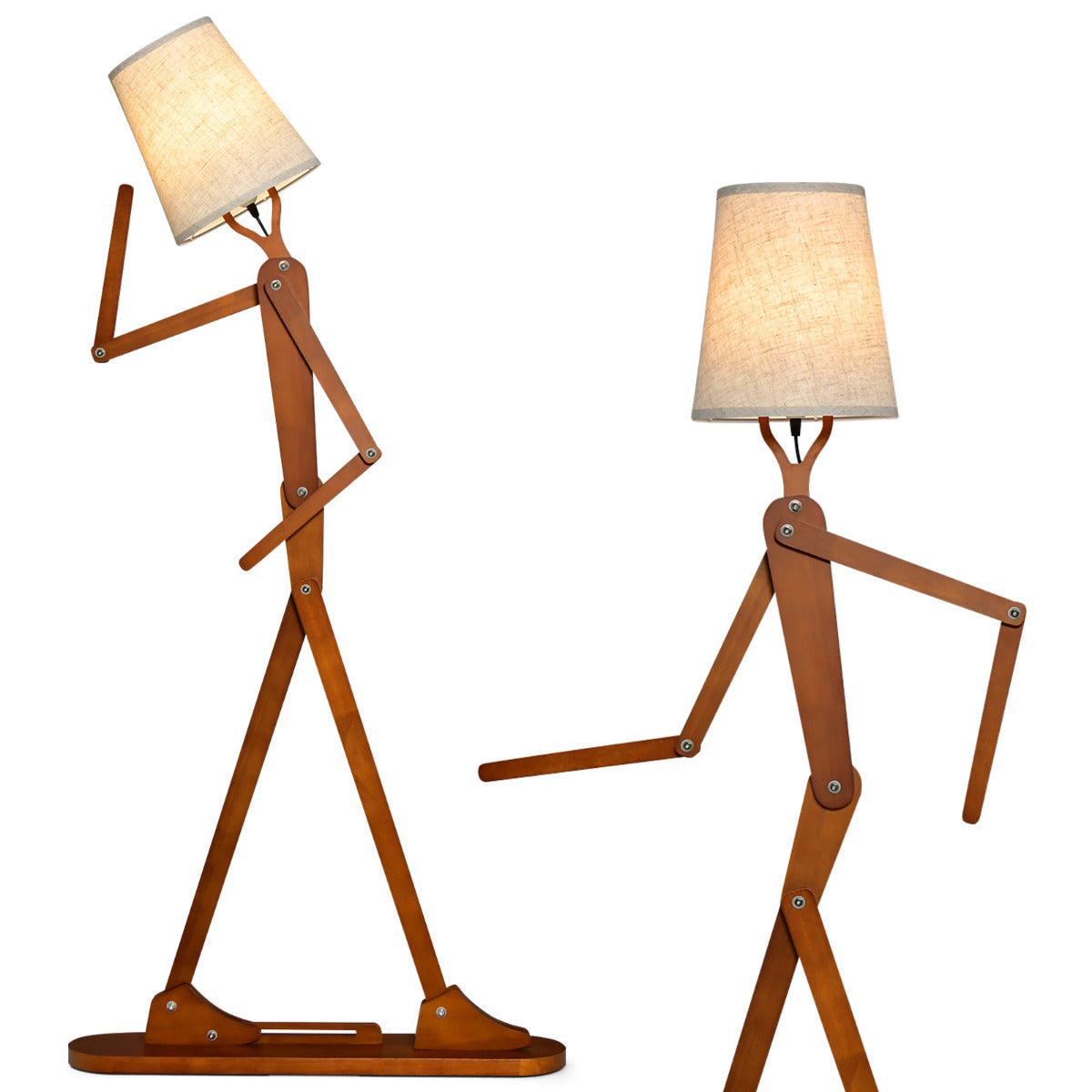 LIVSK Humanoïde Vloerlamp - Verstelbare Scharnieren - Natuurlijk Rubberhout - Voetschakelaar - Uniek Design - Natuurlijk