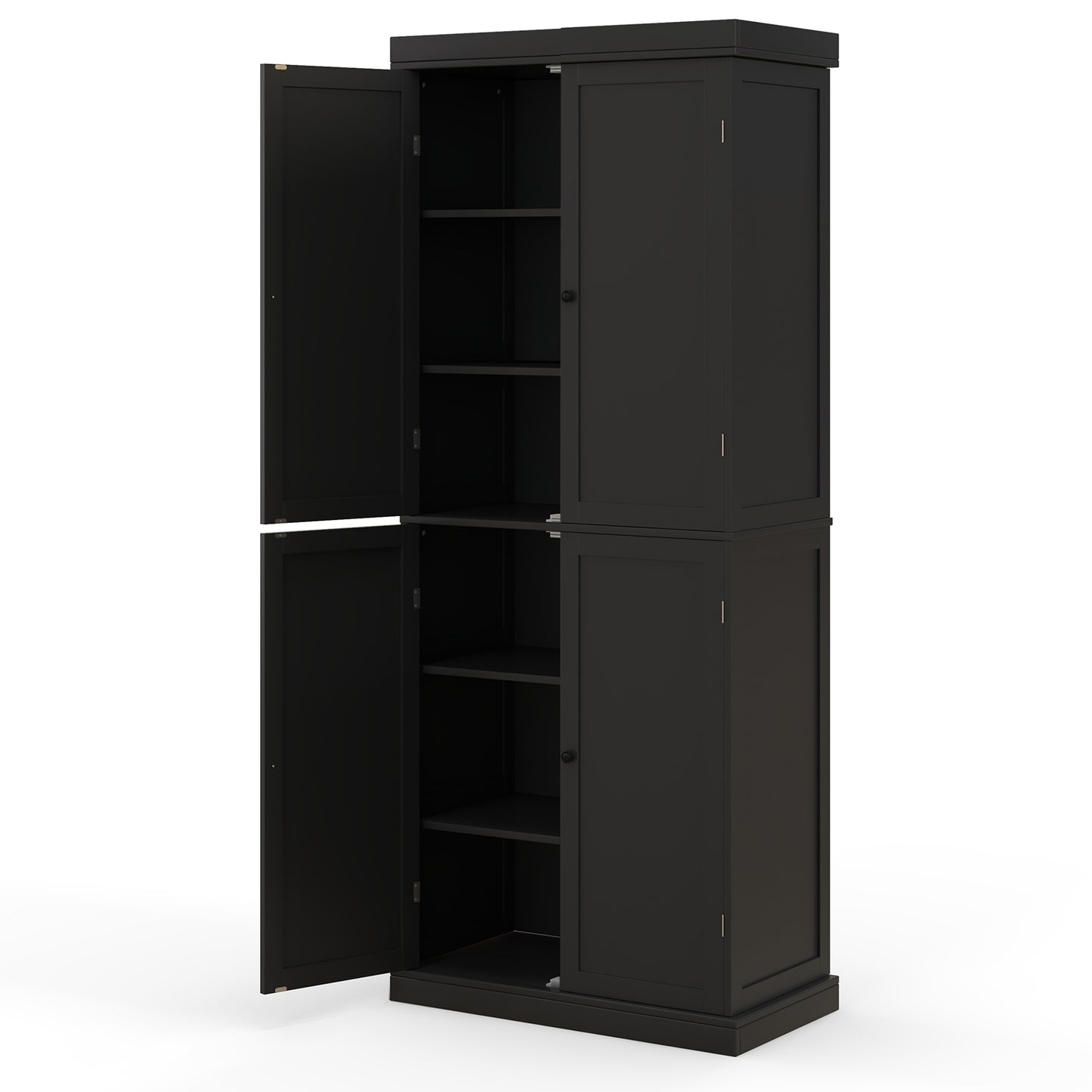 LIVSK Voorraadkast - 4 Deuren - 6 Verstelbare Planken - Stabiele Constructie - Multifunctioneel - 76 x 40 x 184,5 cm - Zwart