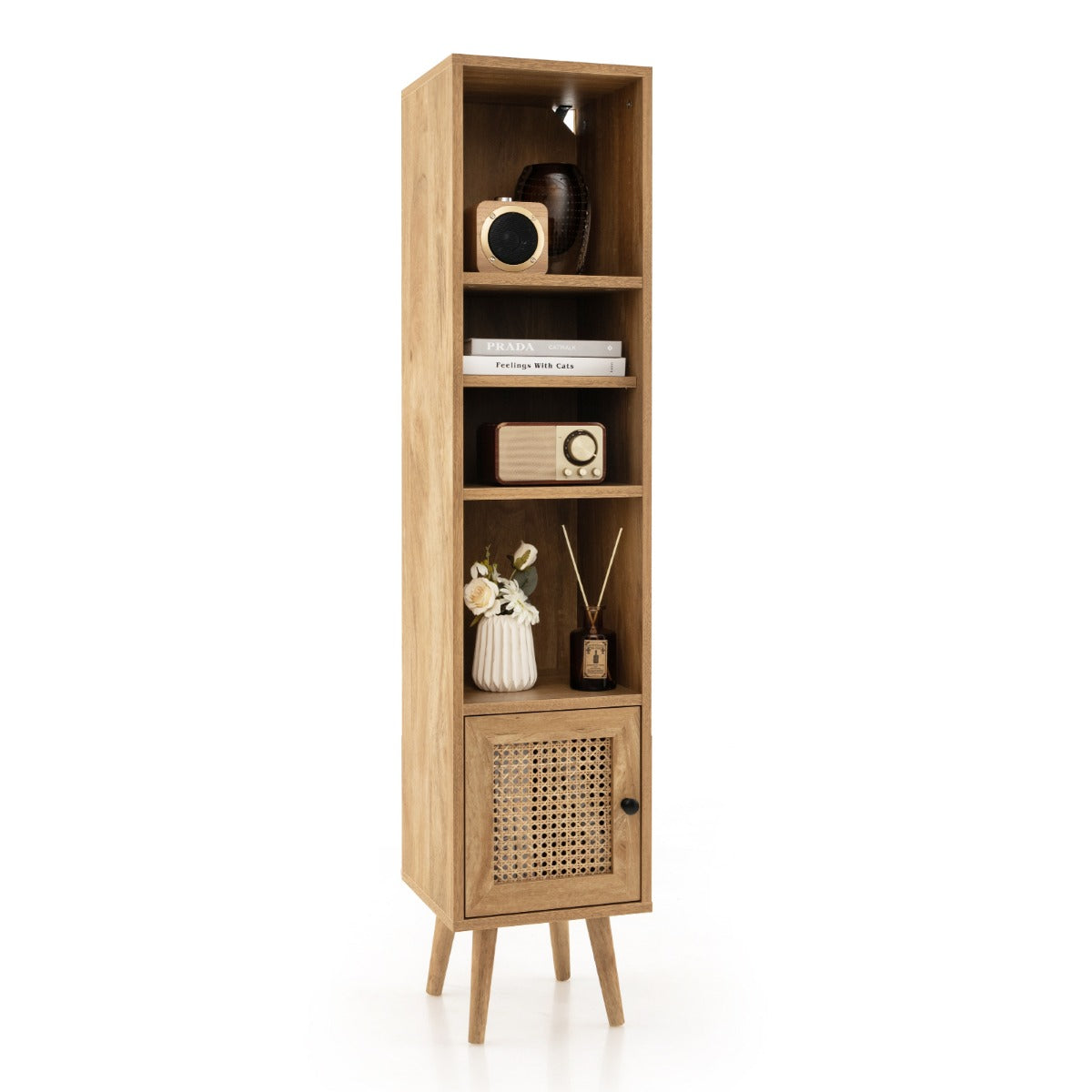 LIVSK Hoekkast met Rotan Deur - Verstelbare Planken - Boho Design - 137 cm - Stabiel en Veilig - Natuur