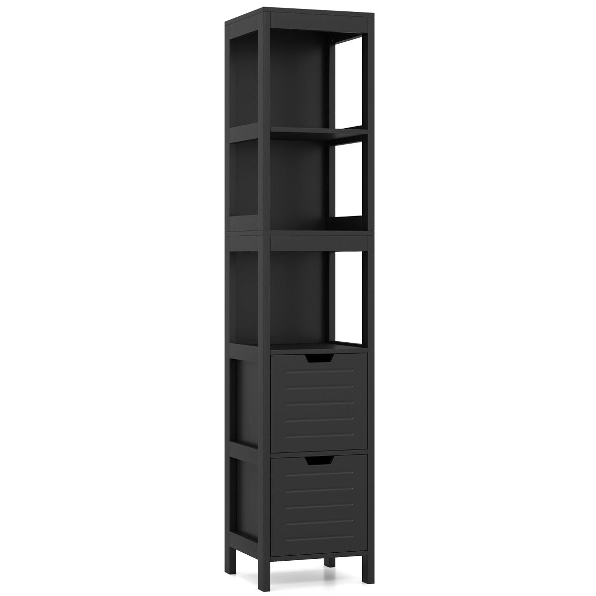 Livsk costway hoge opbergkast met 2 laden vrijstaande vloer opslag toren met 3 planken smalle kast voor slaapkamer woonkamer badkamer 305 x 305 x 145cm zwart