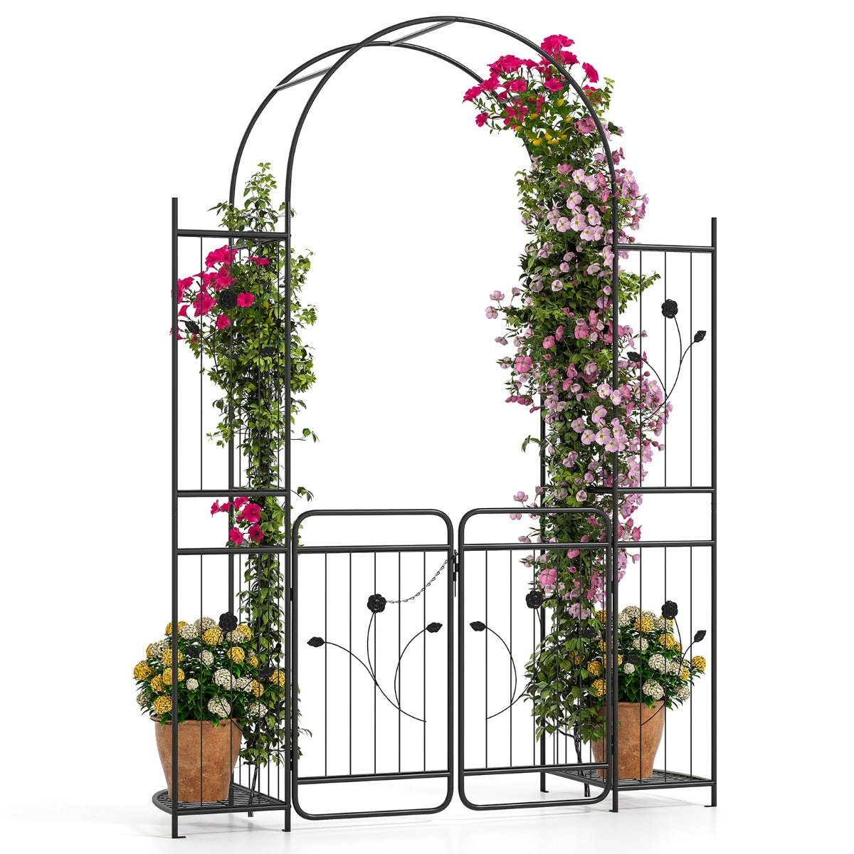 Livsk costway hoge tuinboog met poort plantenrekken klimrek metalen boog voor klimplanten trouwboog voor ceremonies 1