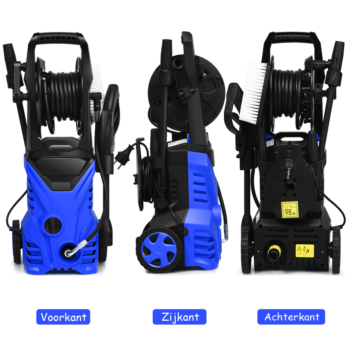 LIVSK Hogedrukreiniger 1500W - 2030 PSI Druk - Waterdicht met TSS-systeem - Draagbaar met Wielen - Blauw