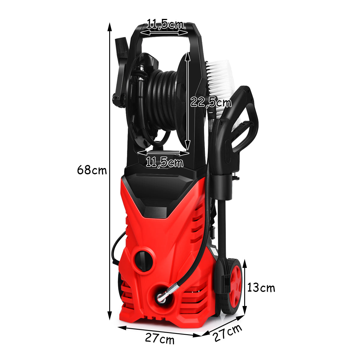 LIVSK Hogedrukreiniger 1500W - 2030 PSI - Waterdicht met TSS - Draagbaar met Wielen - Inclusief Sproeiers - Rood