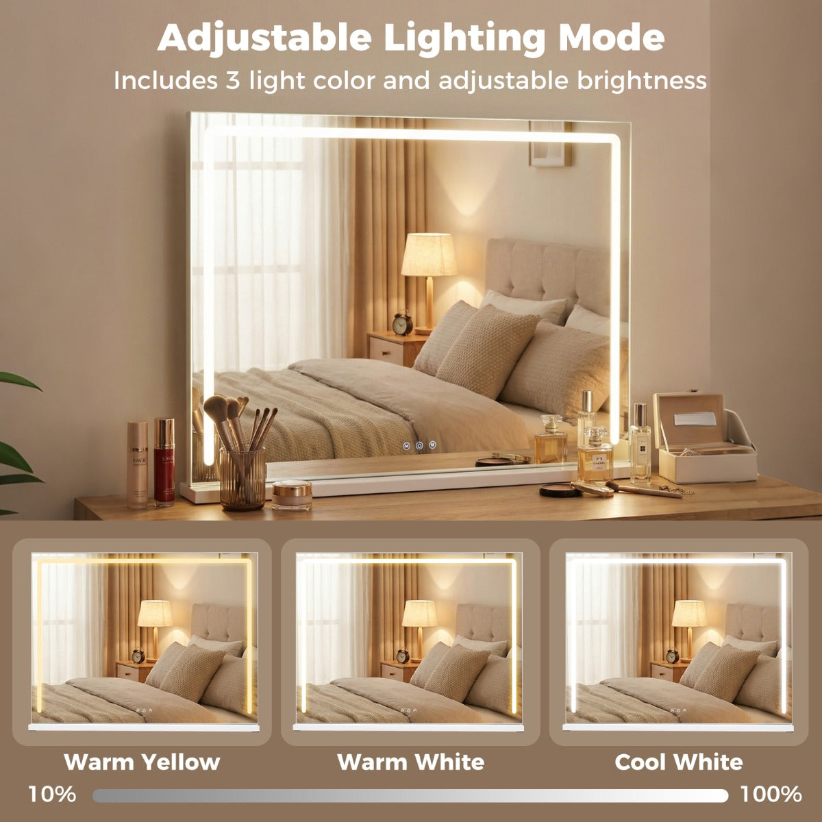 Livsk costway hollywood spiegel met verlichting verlichte make upspiegel 3 lichtkleuren 5