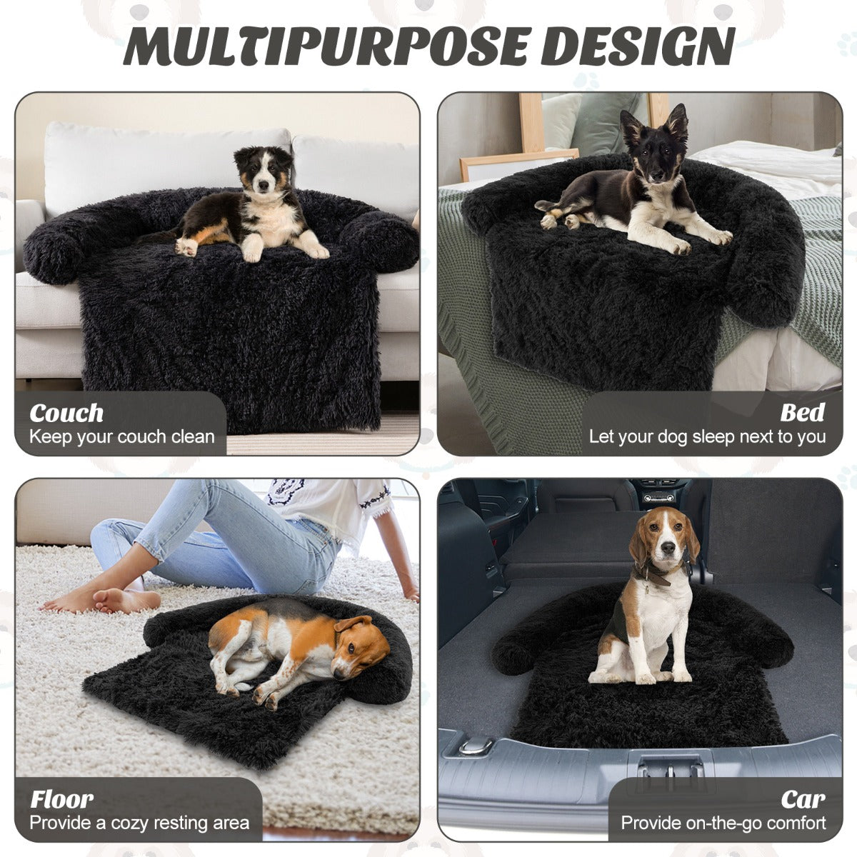 LIVSK Pluche Hondenbed - Wasbare Overtrek - Antislip Design - Multifunctioneel - Tot 30 kg - 112 x 101 x 18 cm - Zwart