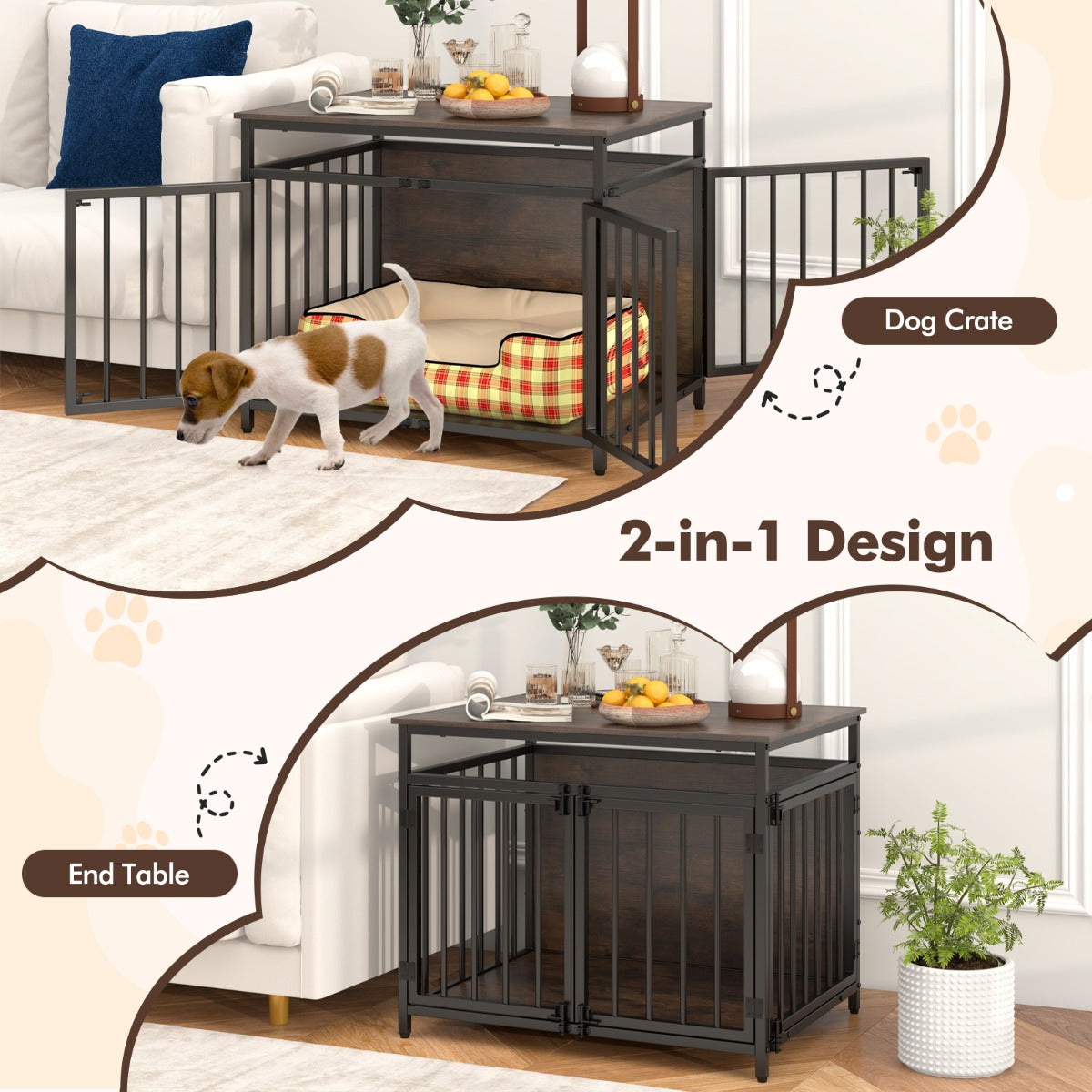Livsk costway hondenbenchmeubilair ruime opberghondenhokken moderne houten binnenhokken 6