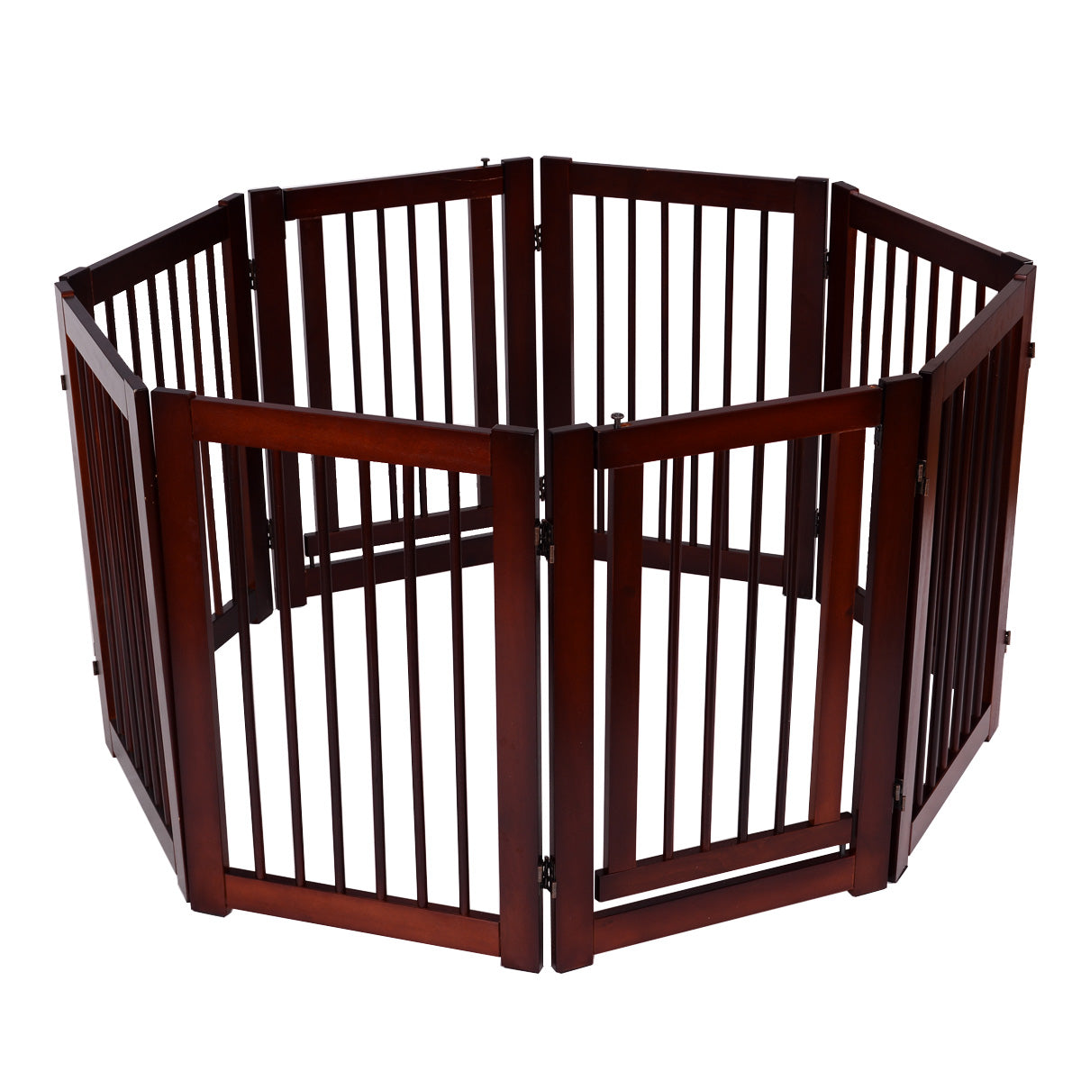 Livsk costway hondenhek configureerbaar opvouwbaar veiligheidshekje houten honden hek met poort 207 x 765 x 85cm