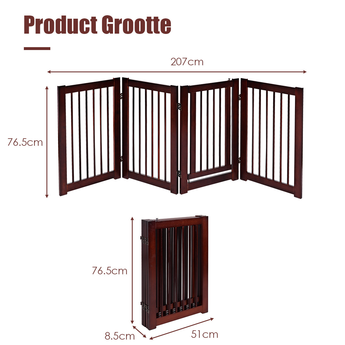Livsk costway hondenhek configureerbaar opvouwbaar veiligheidshekje houten honden hek met poort 207 x 765 x 85cm 2