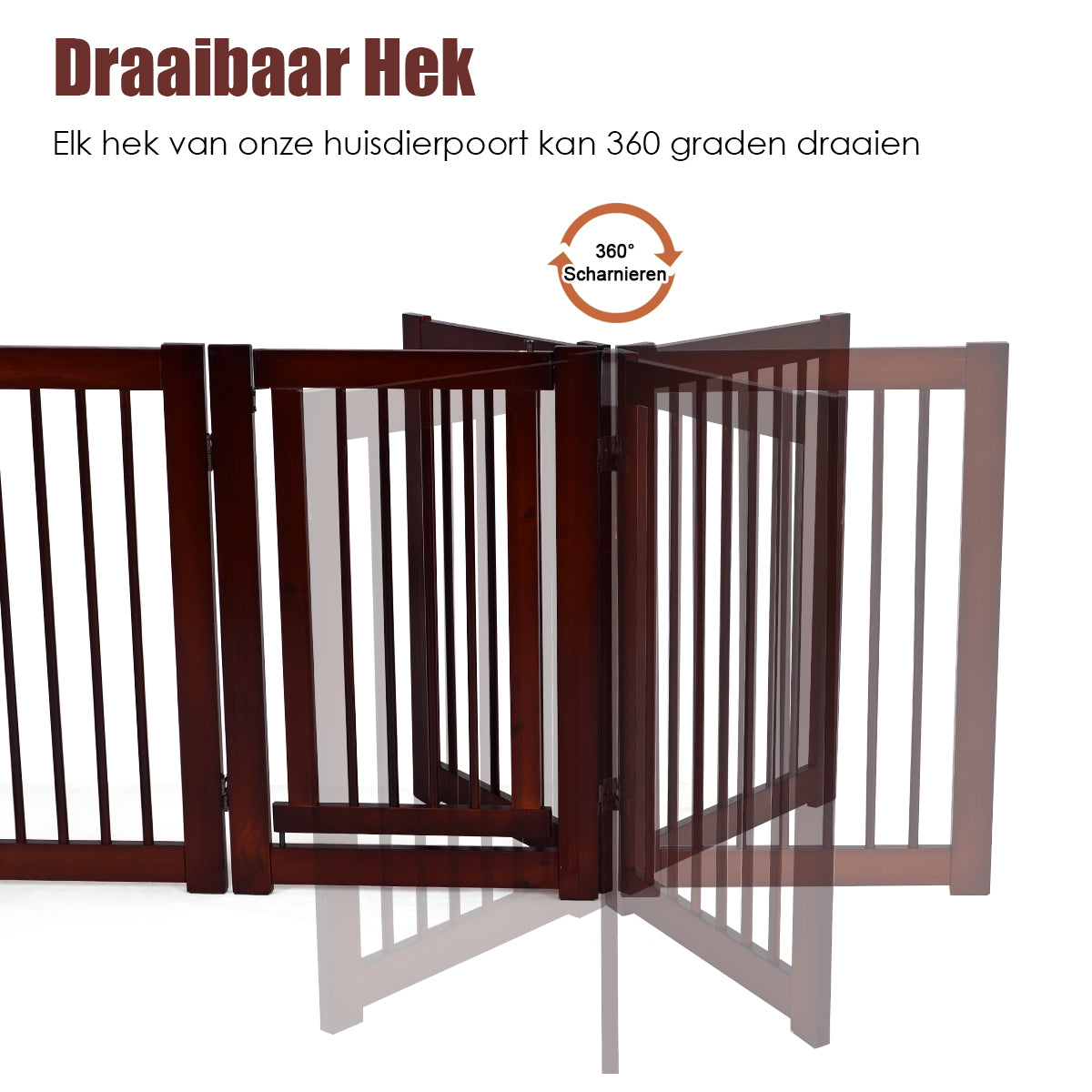 Livsk costway hondenhek configureerbaar opvouwbaar veiligheidshekje houten honden hek met poort 207 x 765 x 85cm 4
