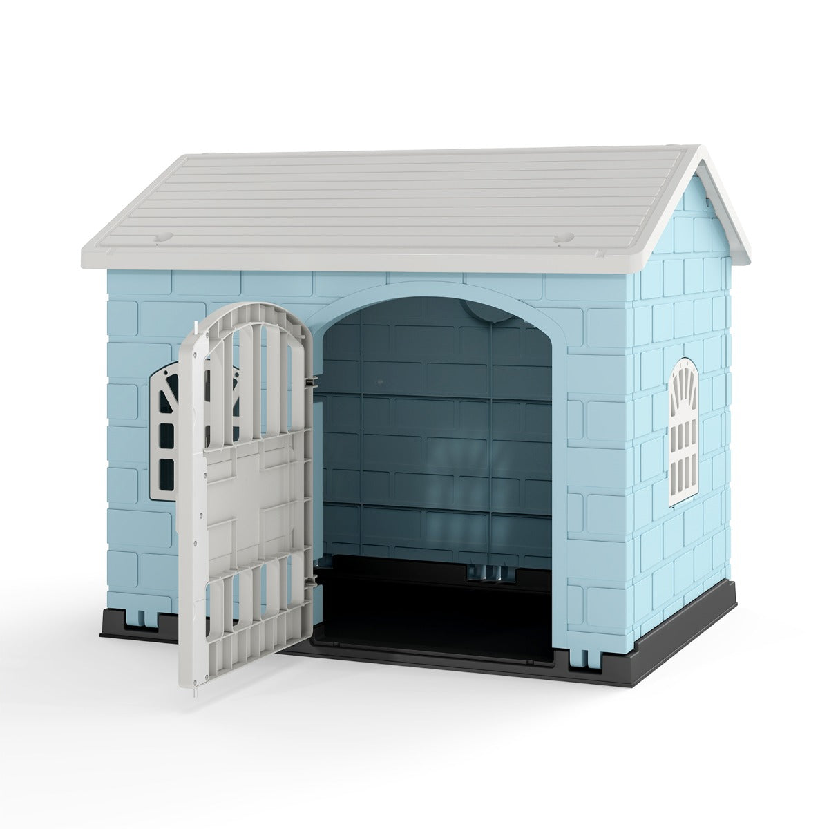 LIVSK Weerbestendig Kunststof Hondenhok - Afsluitbaar - 3 Ramen - Verhoogde Bodem - Eenvoudige Installatie - Voor Kleine Honden
