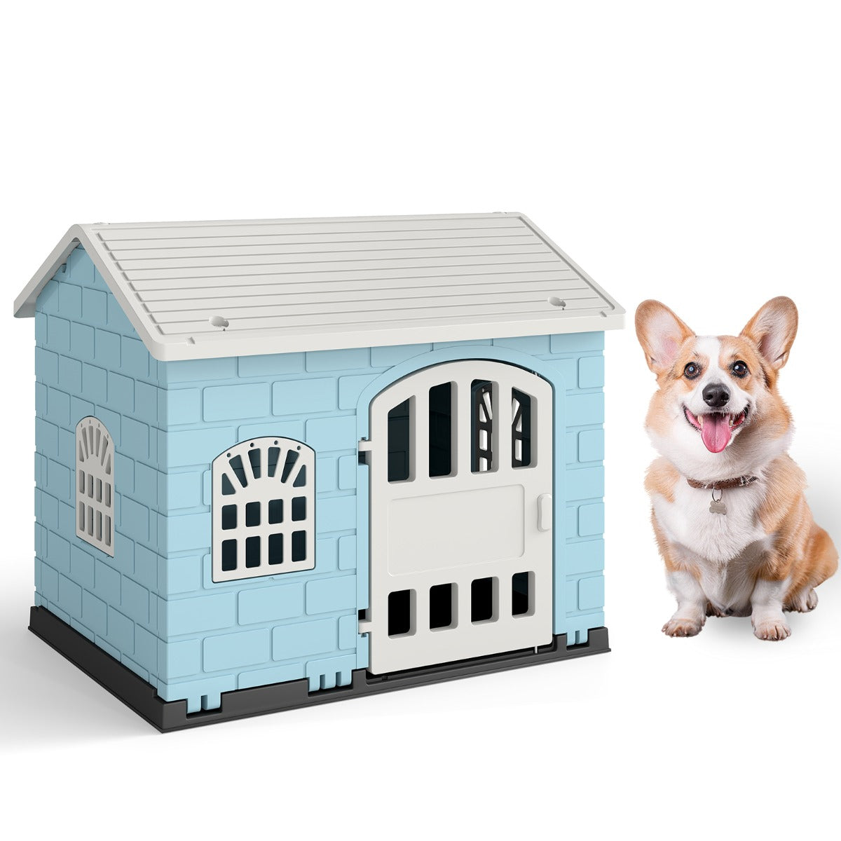 LIVSK Weerbestendig Kunststof Hondenhok - Afsluitbaar - 3 Ramen - Verhoogde Bodem - Eenvoudige Installatie - Voor Kleine Honden