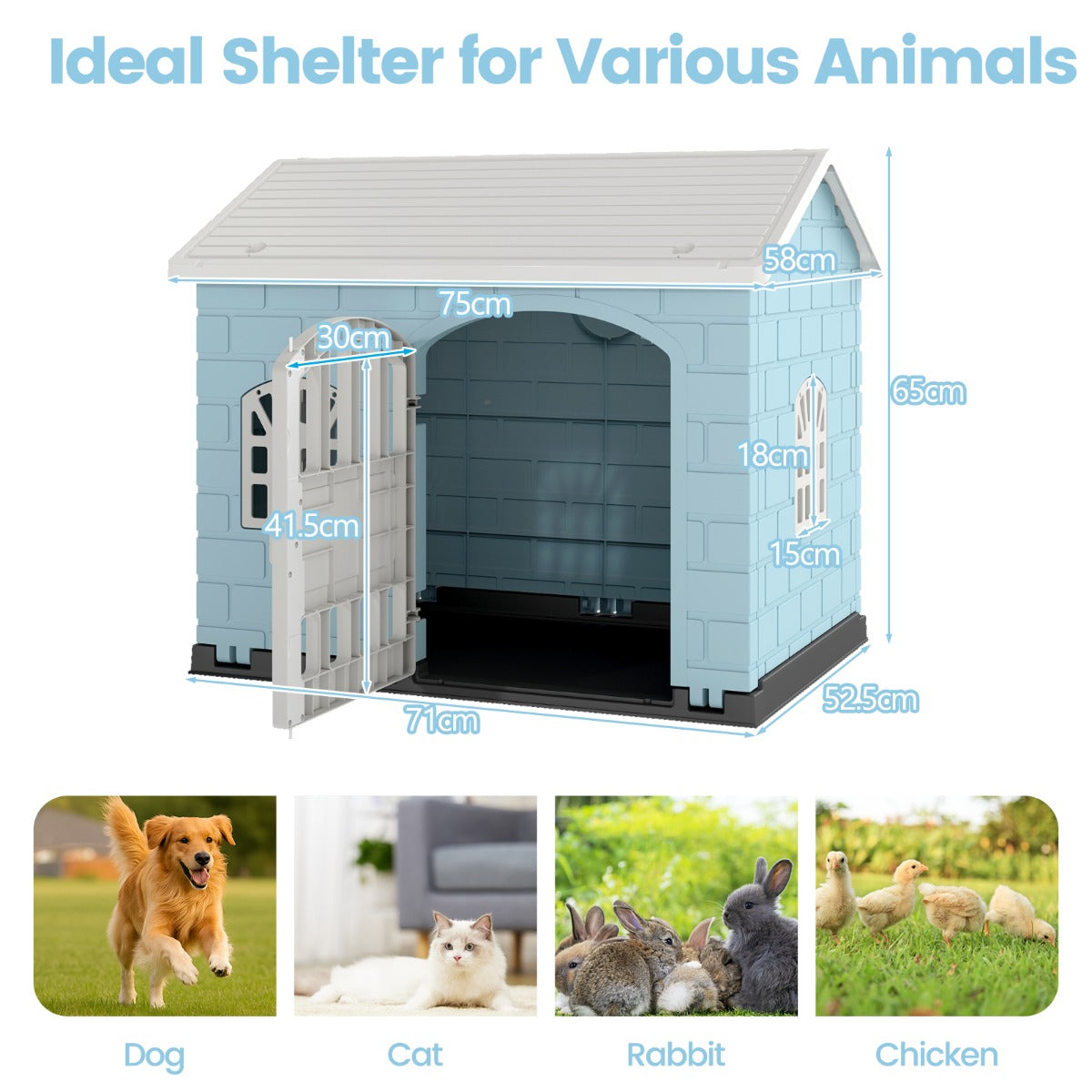 LIVSK Weerbestendig Kunststof Hondenhok - Afsluitbaar - 3 Ramen - Verhoogde Bodem - Eenvoudige Installatie - Voor Kleine Honden