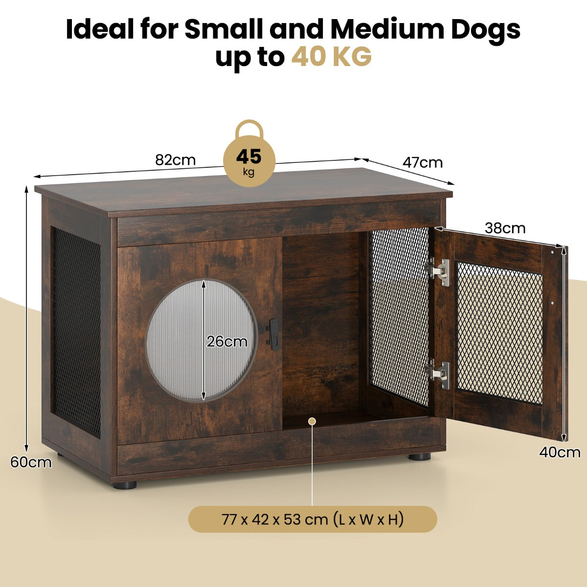 LIVSK Hondenbox-meubel - Multifunctioneel als Bijzettafel - Comfortabel voor Puppy’s en Middelgrote Honden - 82 x 47 x 60 cm -