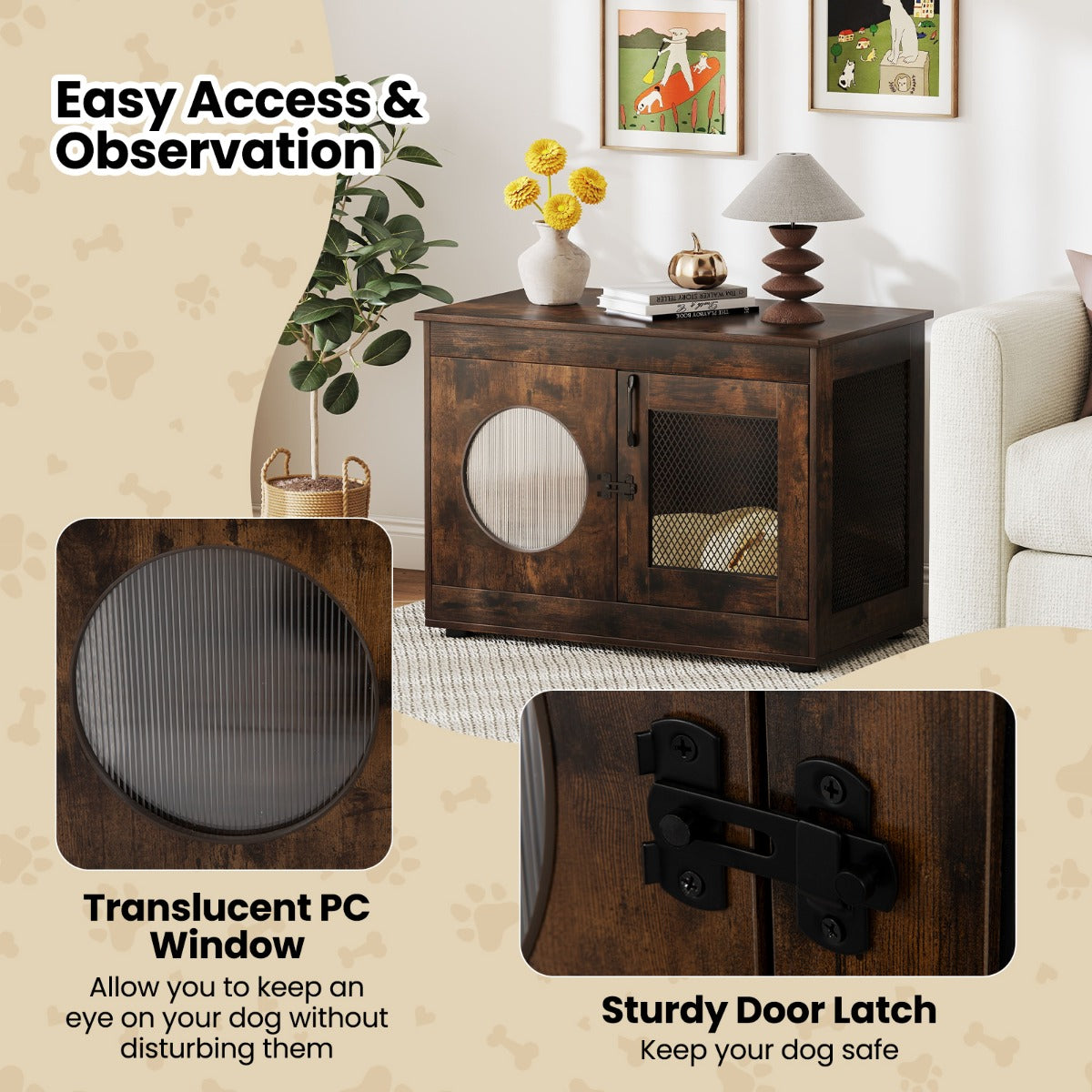 LIVSK Hondenbox-meubel - Multifunctioneel als Bijzettafel - Comfortabel voor Puppy’s en Middelgrote Honden - 82 x 47 x 60 cm -