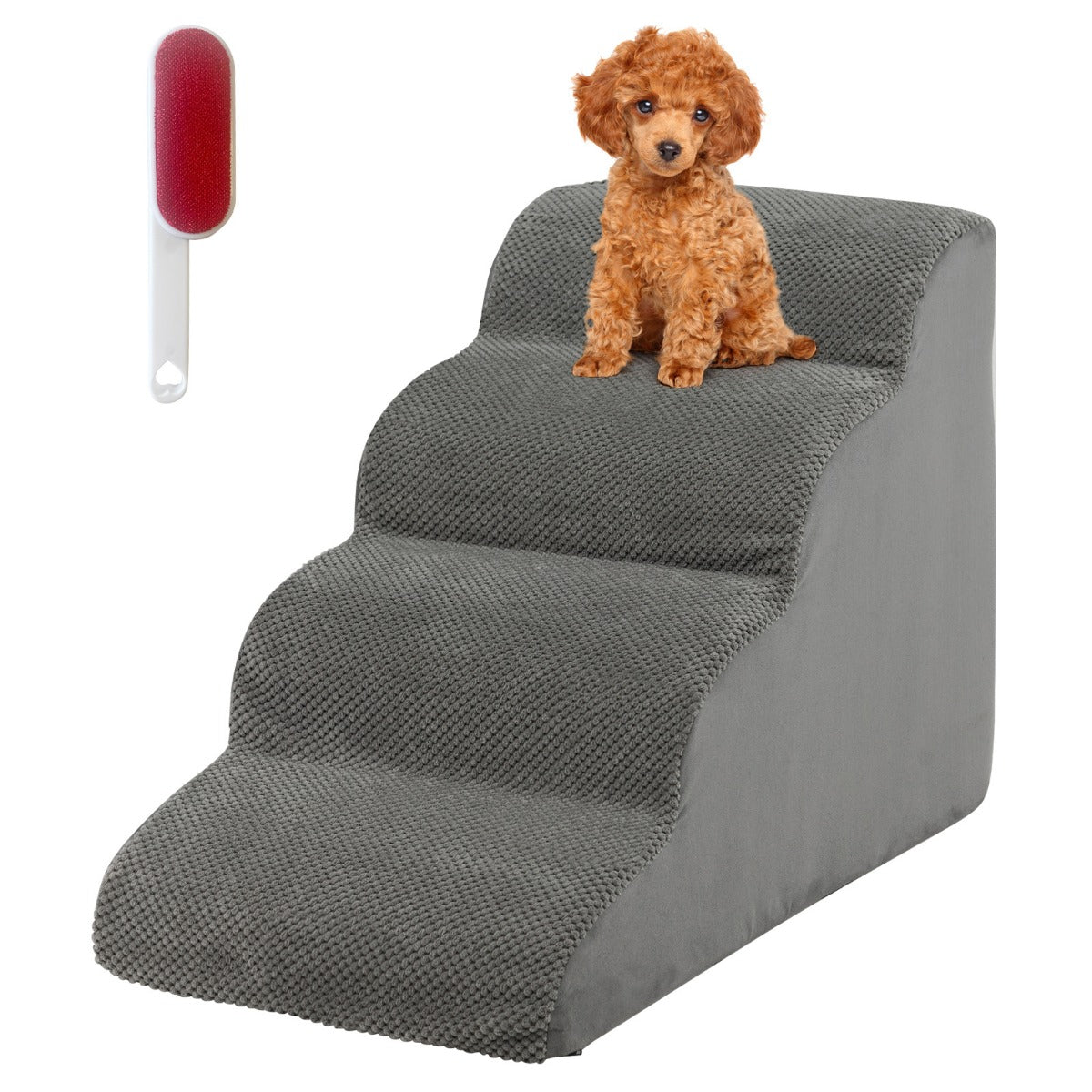 LIVSK Hondenhelling - 4 Treden van PE-schuim - Antislip - Wasbare Suède Hoes - Voor Honden en Katten - 72 x 41 x 51 cm - Grijs