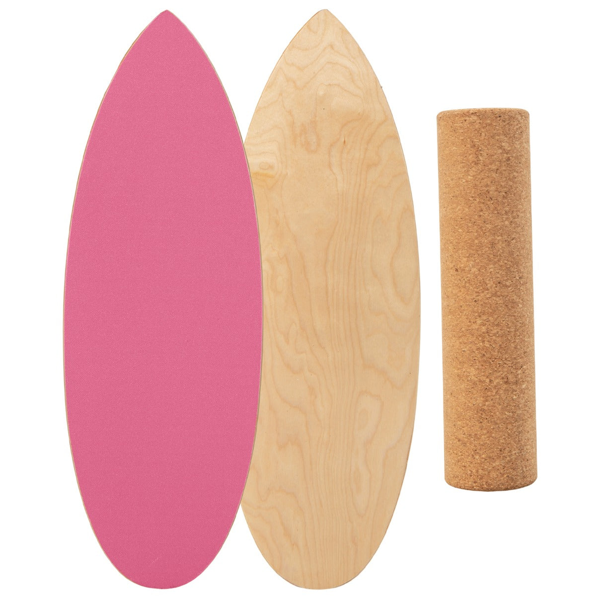 LIVSK Balance Board-set - Houten Balance Board met Kurkrol en Viltmat - Draagvermogen 100 kg - Thuisgebruik - Hot Pink