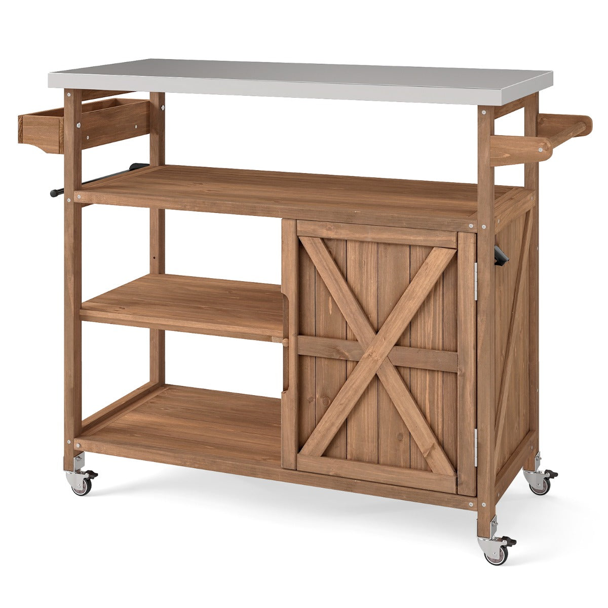 Livsk costway houten barbecuetrolley met opbergruimte buitenkeuken met roestvrijstalen werkblad 1 1