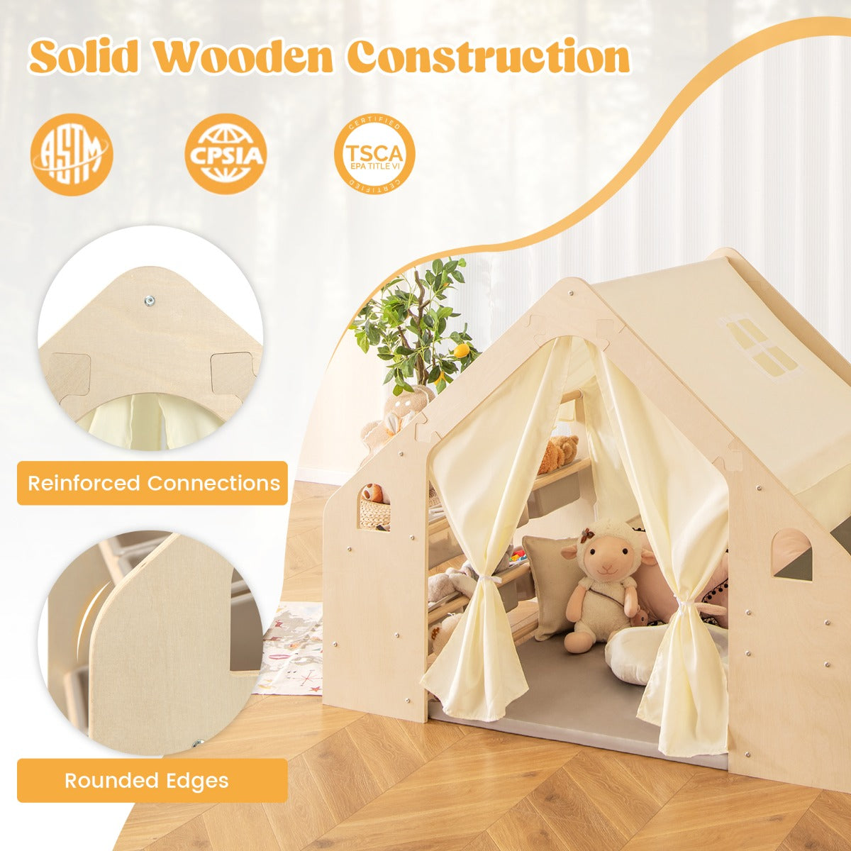 LIVSK 6-in-1 Speeltent met Vloermat, Tafel, Stoel en Opbergbakken - Kindvriendelijk en Duurzaam - Voor 2 tot 6 Jaar - Natuurlijk