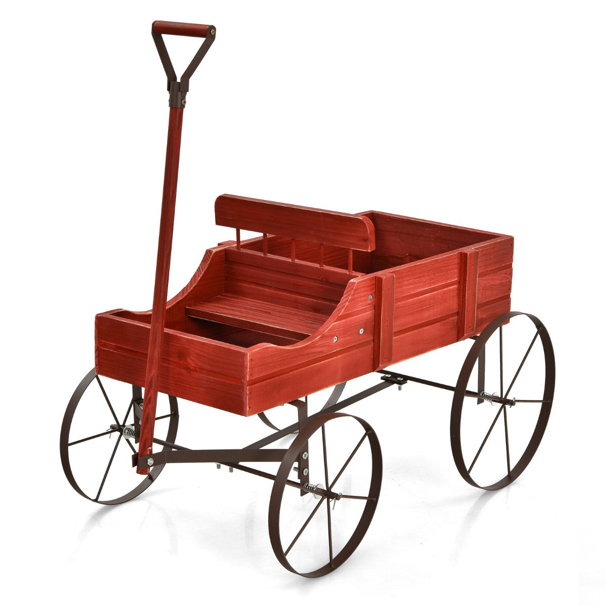 LIVSK Decoratieve Plantenwagen - Stevig Dennenhout - 2 Plantvakken - Metalen Wielen - Eenvoudig te Verplaatsen - 62 x 34 x 60 cm