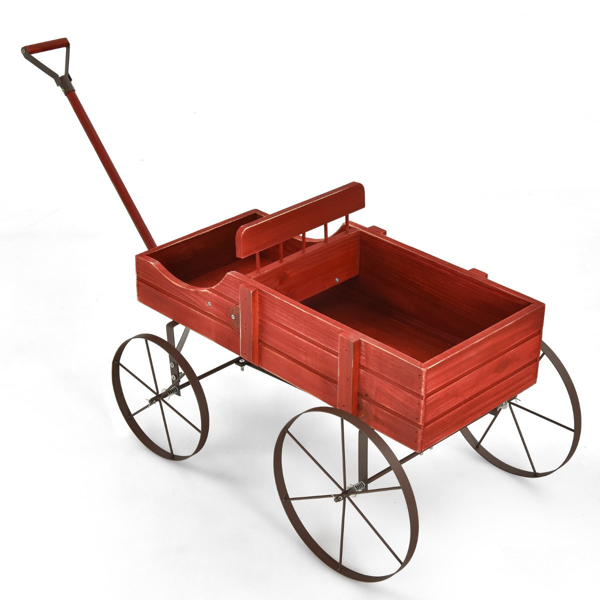 LIVSK Decoratieve Plantenwagen - Stevig Dennenhout - 2 Plantvakken - Metalen Wielen - Eenvoudig te Verplaatsen - 62 x 34 x 60 cm