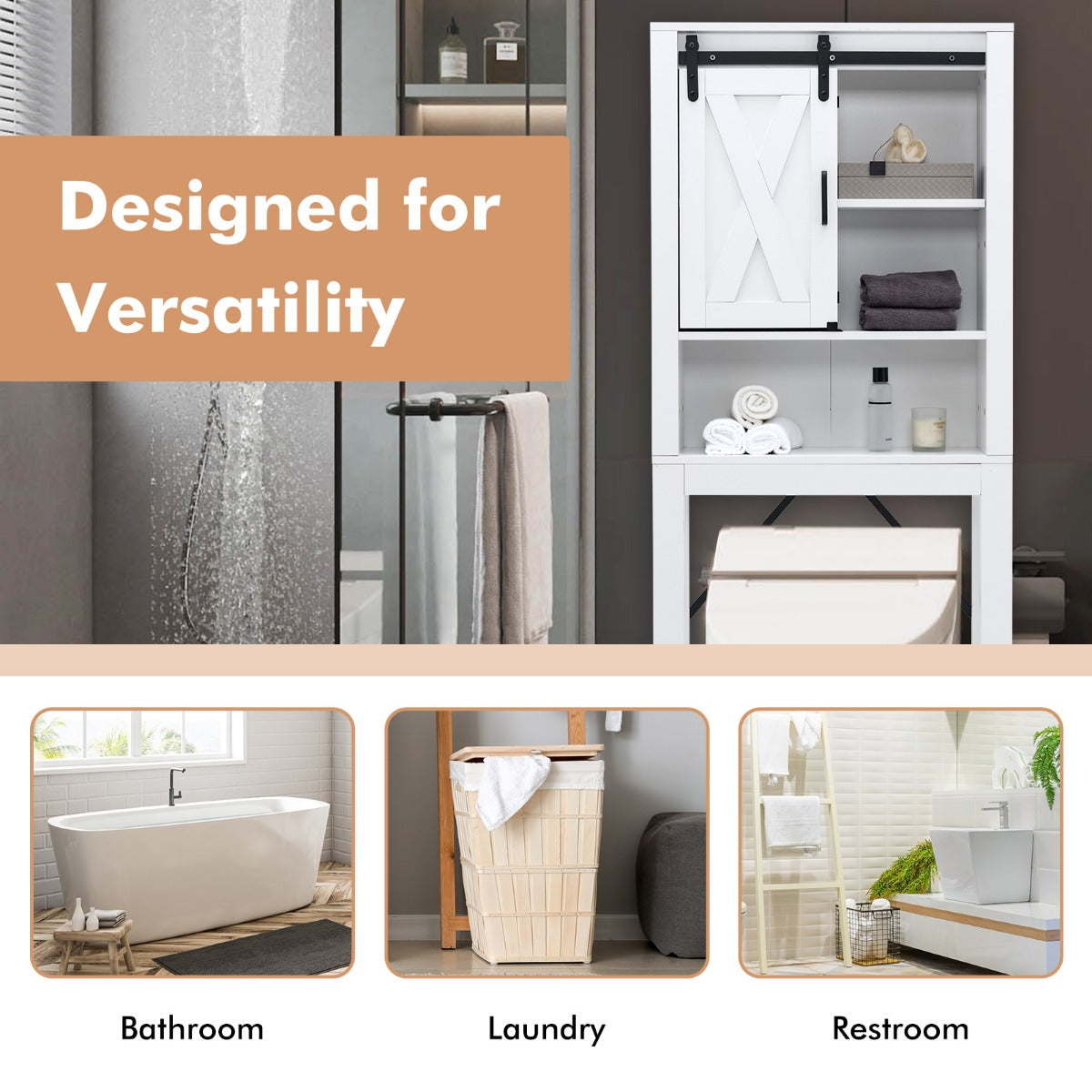 LIVSK Toiletkast met Schuifdeur - Verstelbare Planken - Duurzaam Hout - 68 x 22 x 171 cm - Wit
