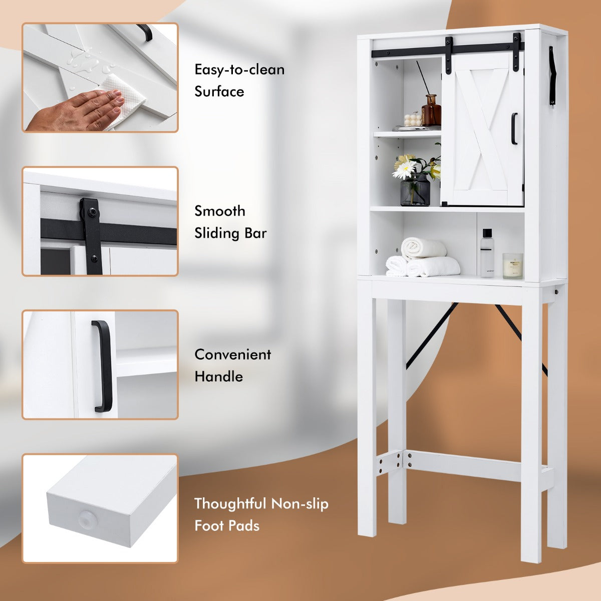LIVSK Toiletkast met Schuifdeur - Verstelbare Planken - Duurzaam Hout - 68 x 22 x 171 cm - Wit