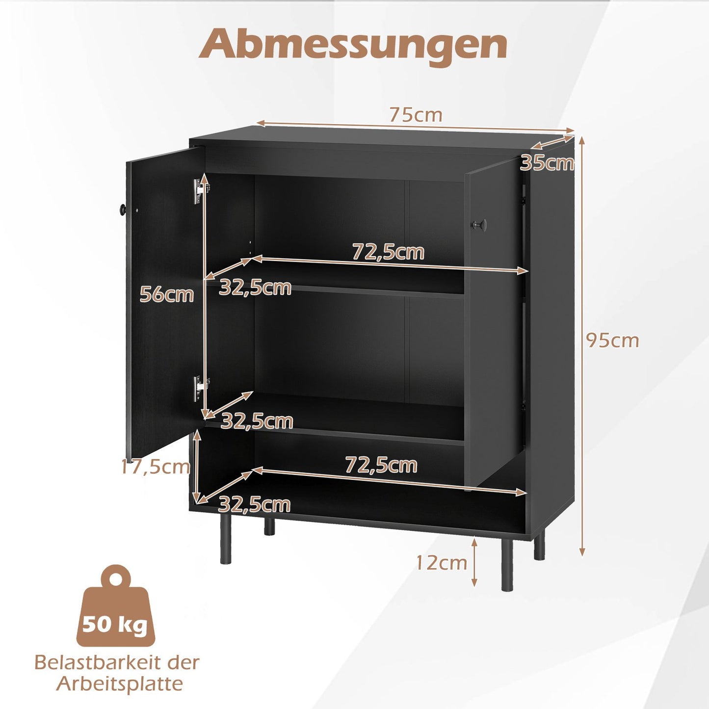 LIVSK Buffetkast met Verstelbare Planken en 2 Deuren - Robuuste Constructie - Tot 110 kg - Modern Design - 75 x 35 x 95 cm - Zwart