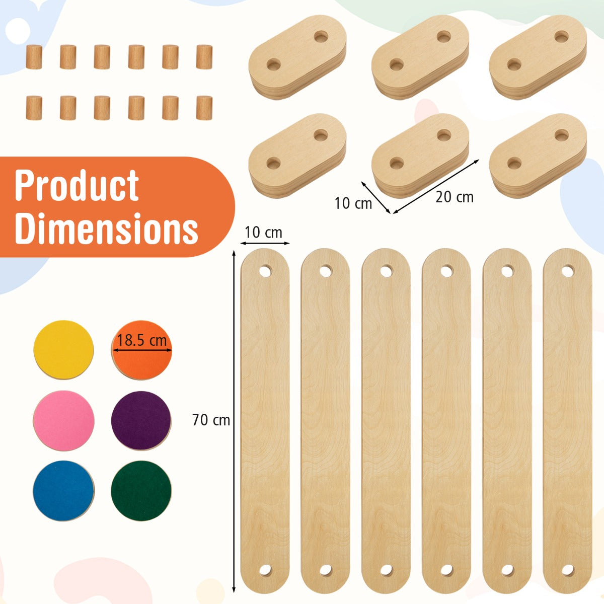 LIVSK Montessori Balansset - Evenwichtsbalken en Stapstenen - Creatieve Coördinatie - Kindveilig - Voor Binnen en Buiten - Naturel