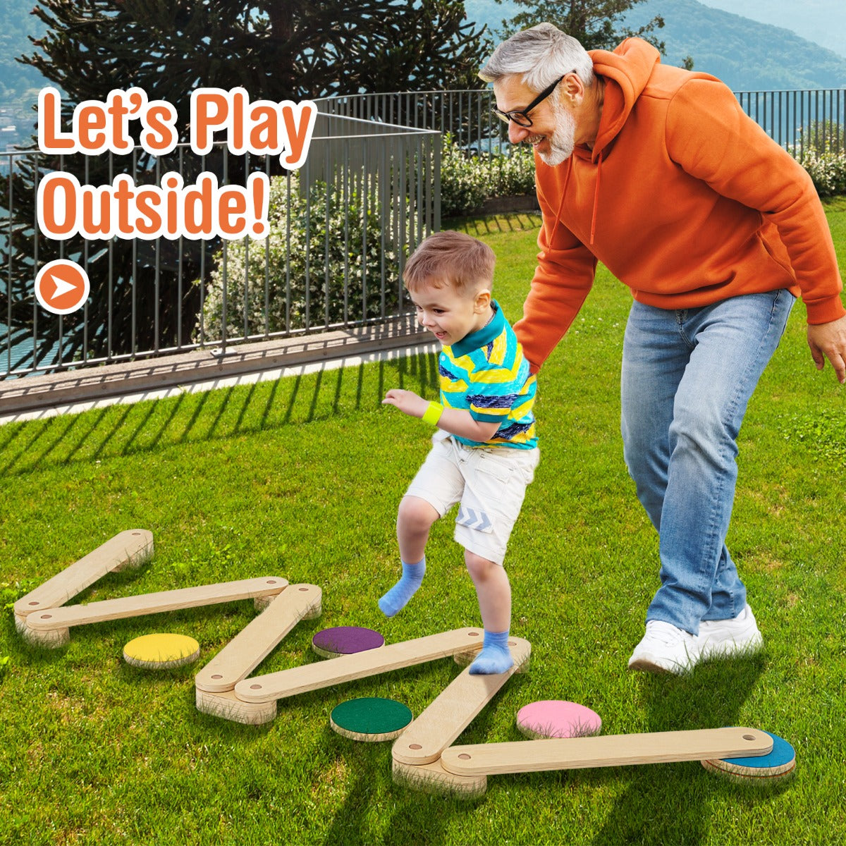 LIVSK Montessori Balansset - Evenwichtsbalken en Stapstenen - Creatieve Coördinatie - Kindveilig - Voor Binnen en Buiten - Naturel