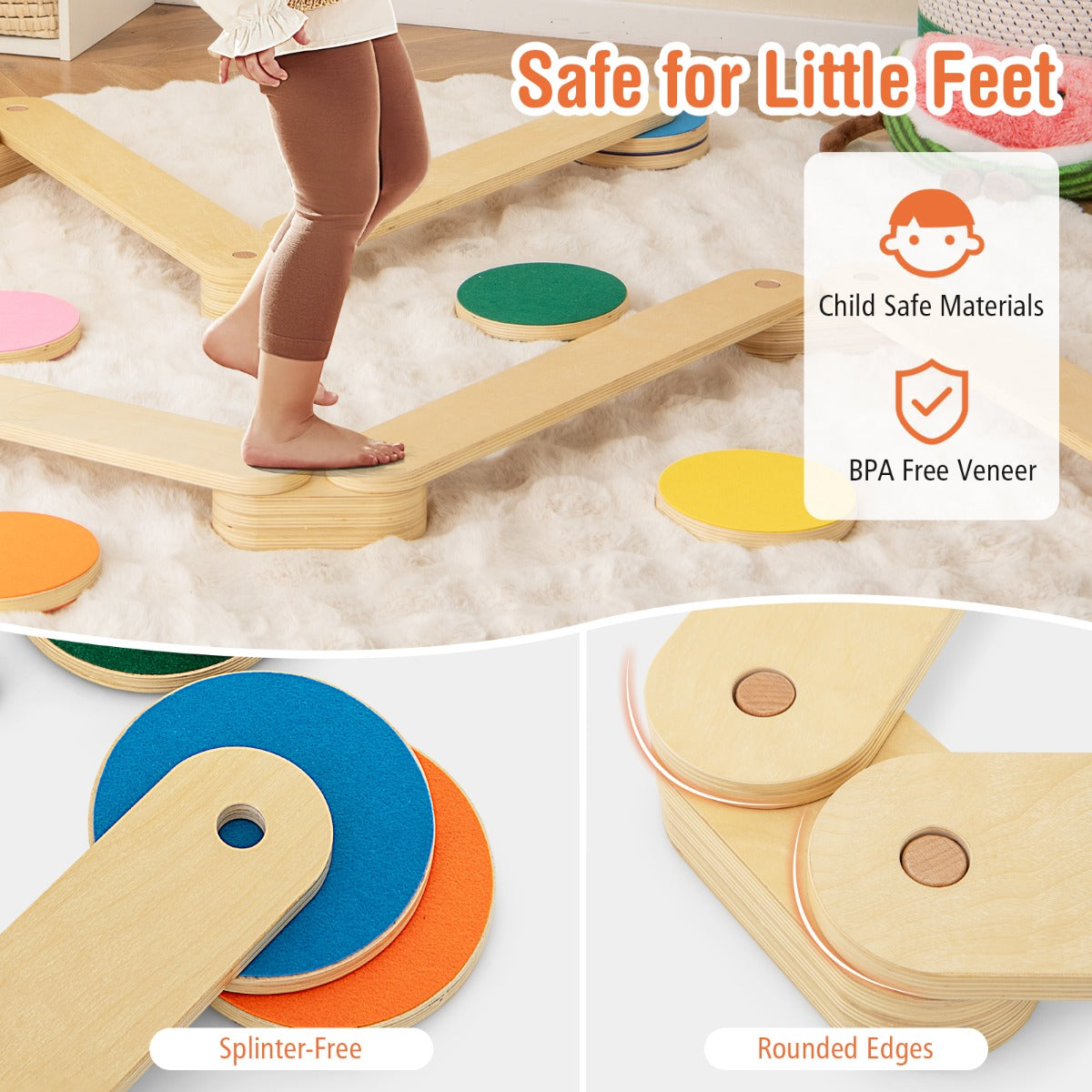 LIVSK Montessori Balansset - Evenwichtsbalken en Stapstenen - Creatieve Coördinatie - Kindveilig - Voor Binnen en Buiten - Naturel