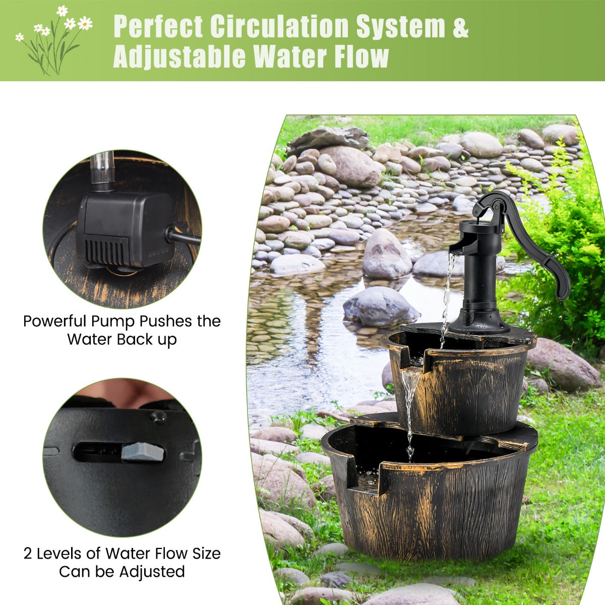 LIVSK Watervalfontein - Continu Waterstroom - Cascadewaterval - Hoogwaardig PP-Materiaal - Antiek Brons