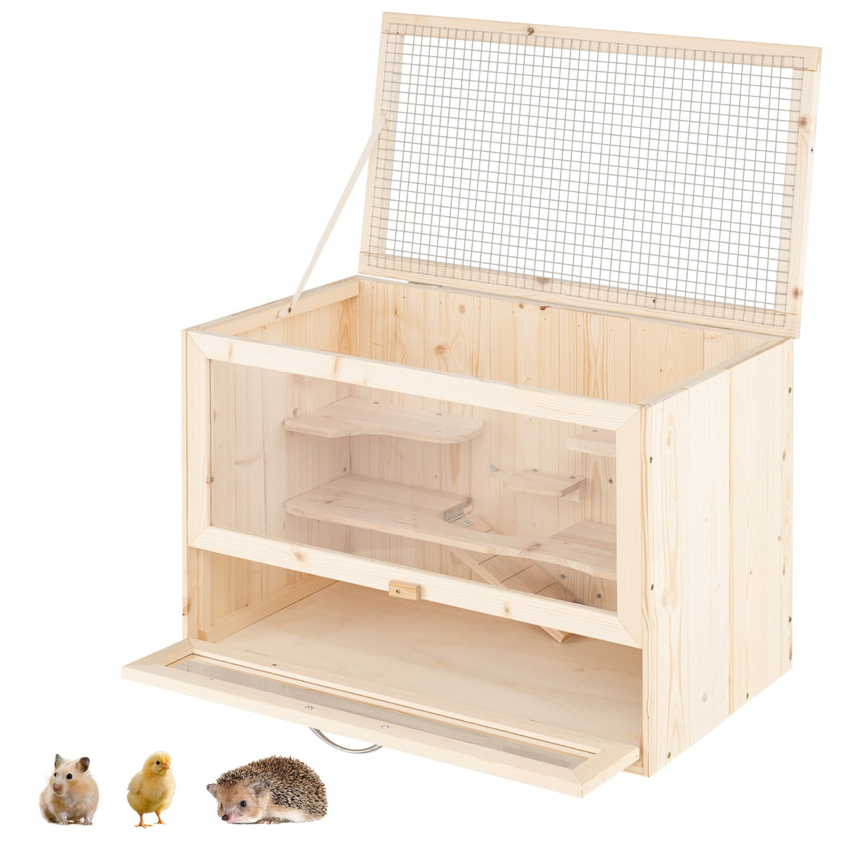 LIVSK Houten Hamsterkooi met Opklapdeksel - Multi-trappen - Ruime Hamster Leefruimte - Natuurlijk