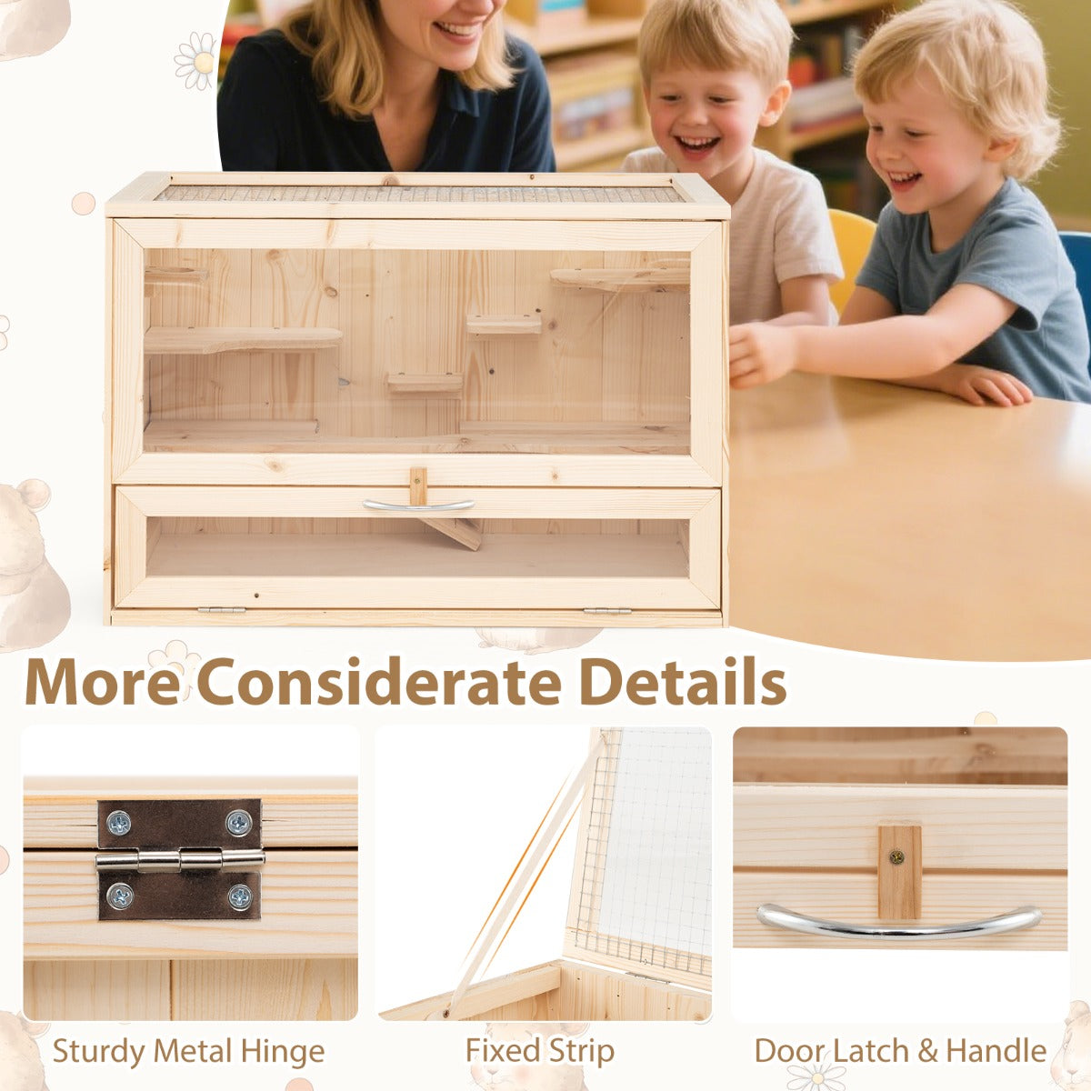 LIVSK Houten Hamsterkooi met Opklapdeksel - Multi-trappen - Ruime Hamster Leefruimte - Natuurlijk