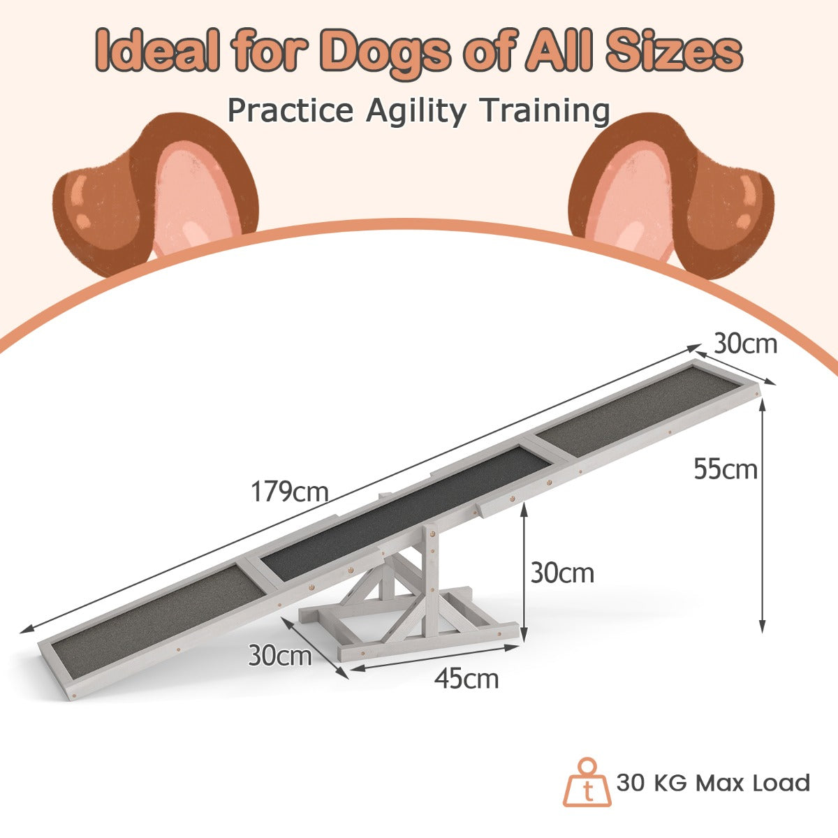 LIVSK Houten Honden Agility Wip - Weerbestendig - Antislip - Voor Honden tot 60 kg - Eenvoudige Installatie - 179 x 30 x 55 cm -