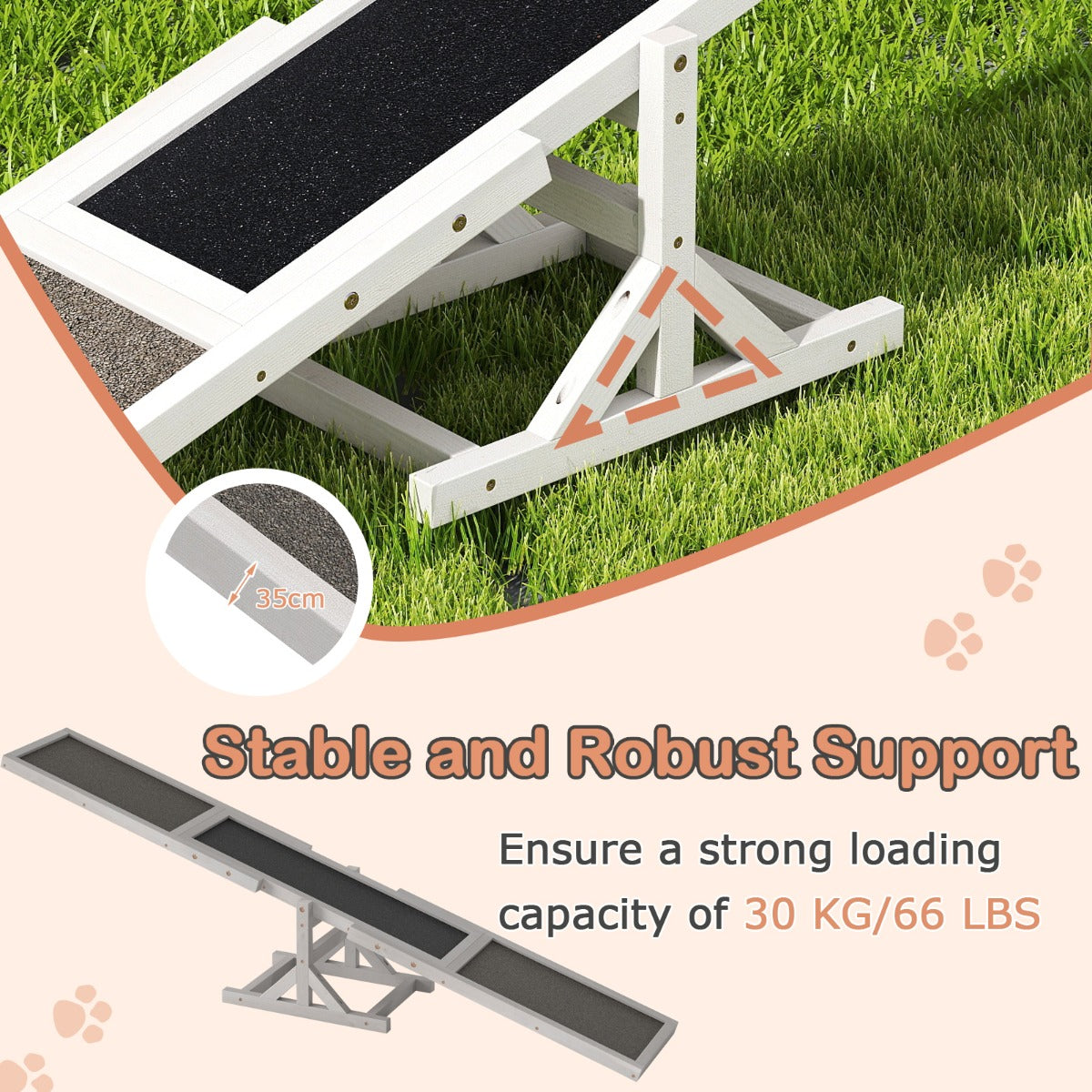 LIVSK Houten Honden Agility Wip - Weerbestendig - Antislip - Voor Honden tot 60 kg - Eenvoudige Installatie - 179 x 30 x 55 cm -