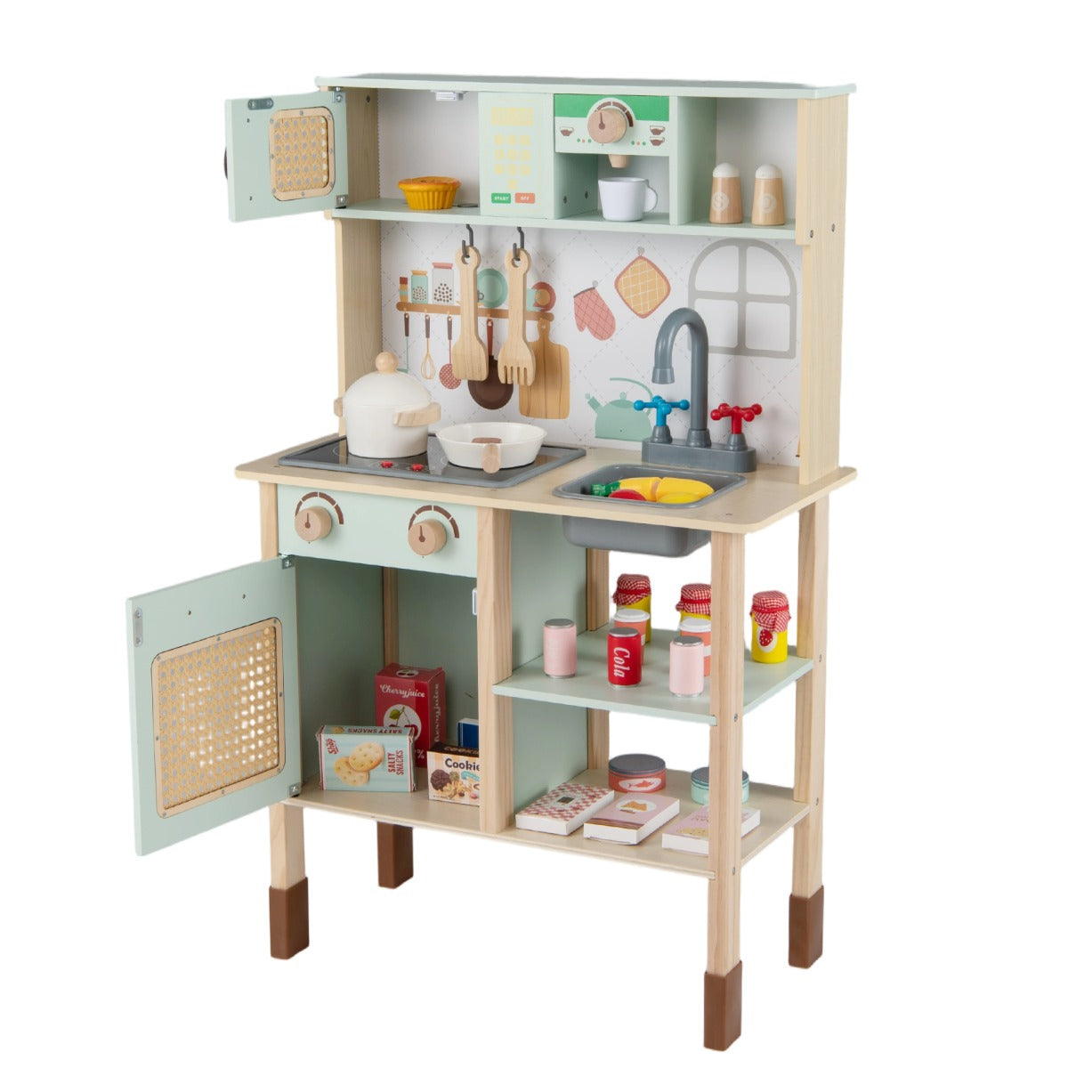 Livsk costway houten keuken voor kinderen speelkeuken van hout met licht en geluid kinderkeuken met accessoires oven afwasmachine en koffiezetapparaat 1