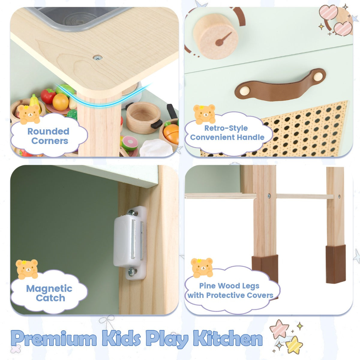 Livsk costway houten keuken voor kinderen speelkeuken van hout met licht en geluid kinderkeuken met accessoires oven afwasmachine en koffiezetapparaat
