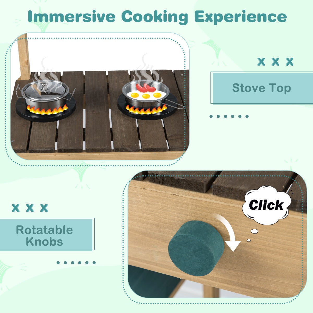 LIVSK Kinderspeelkeuken voor Buiten - 2 Kookplaten - Uittrekbare Spoelbak - Plantenbak - Opbergruimte - 115 x 34,5 x 92 cm -