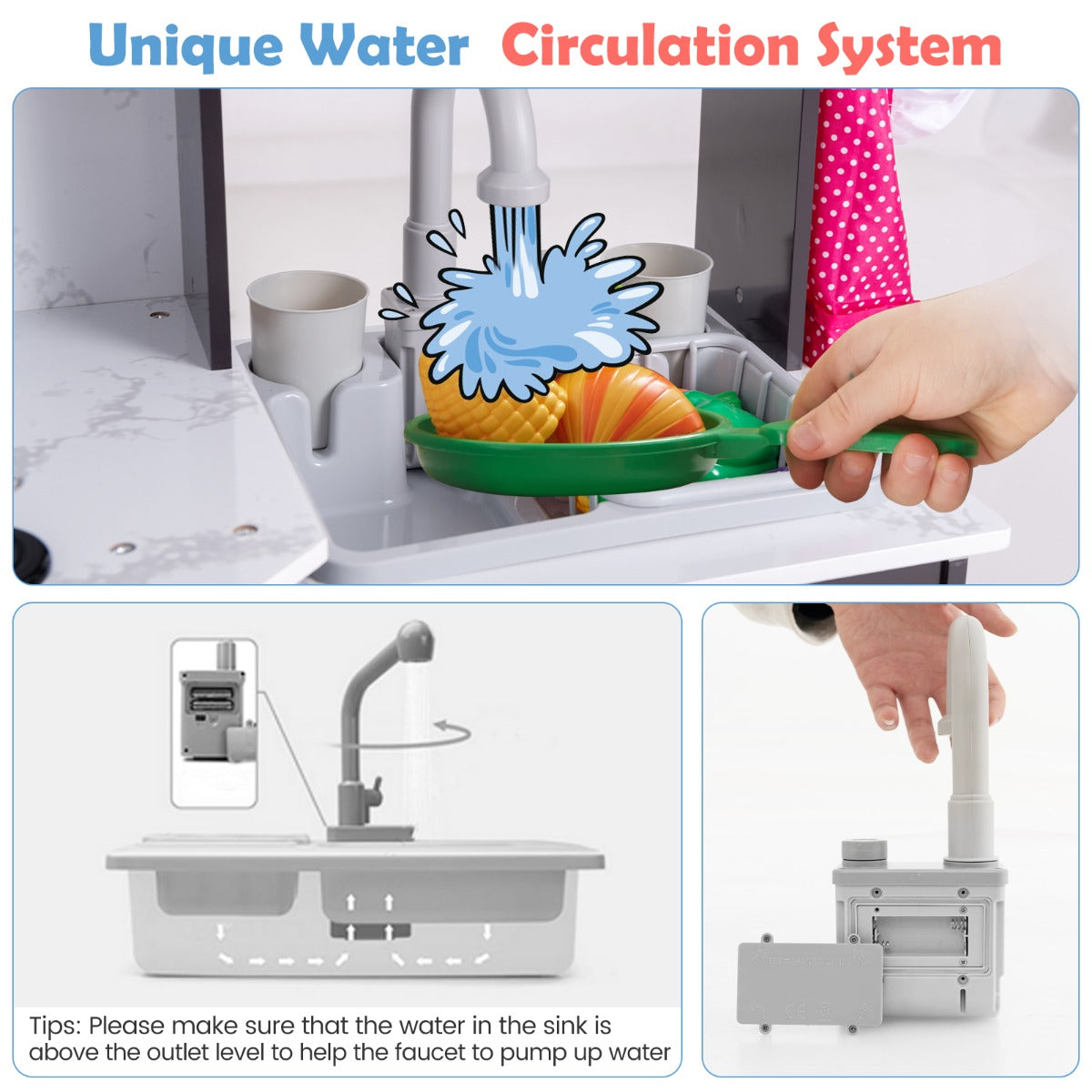 LIVSK Kinderhoekkeukentje met Lichten en Geluiden - Watercirculatiesysteem - Inclusief Keukengerei - 102 x 51 x 85 cm - Bruin