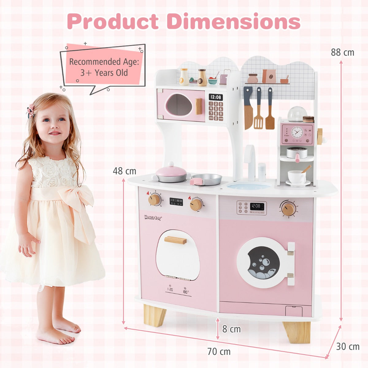 LIVSK Speelgoedkeukenset voor Kinderen - Koffiezetapparaat, Magnetron, Oven, Fornuis - Creatief Spel - Veilig - 70 x 30 x 88 cm -