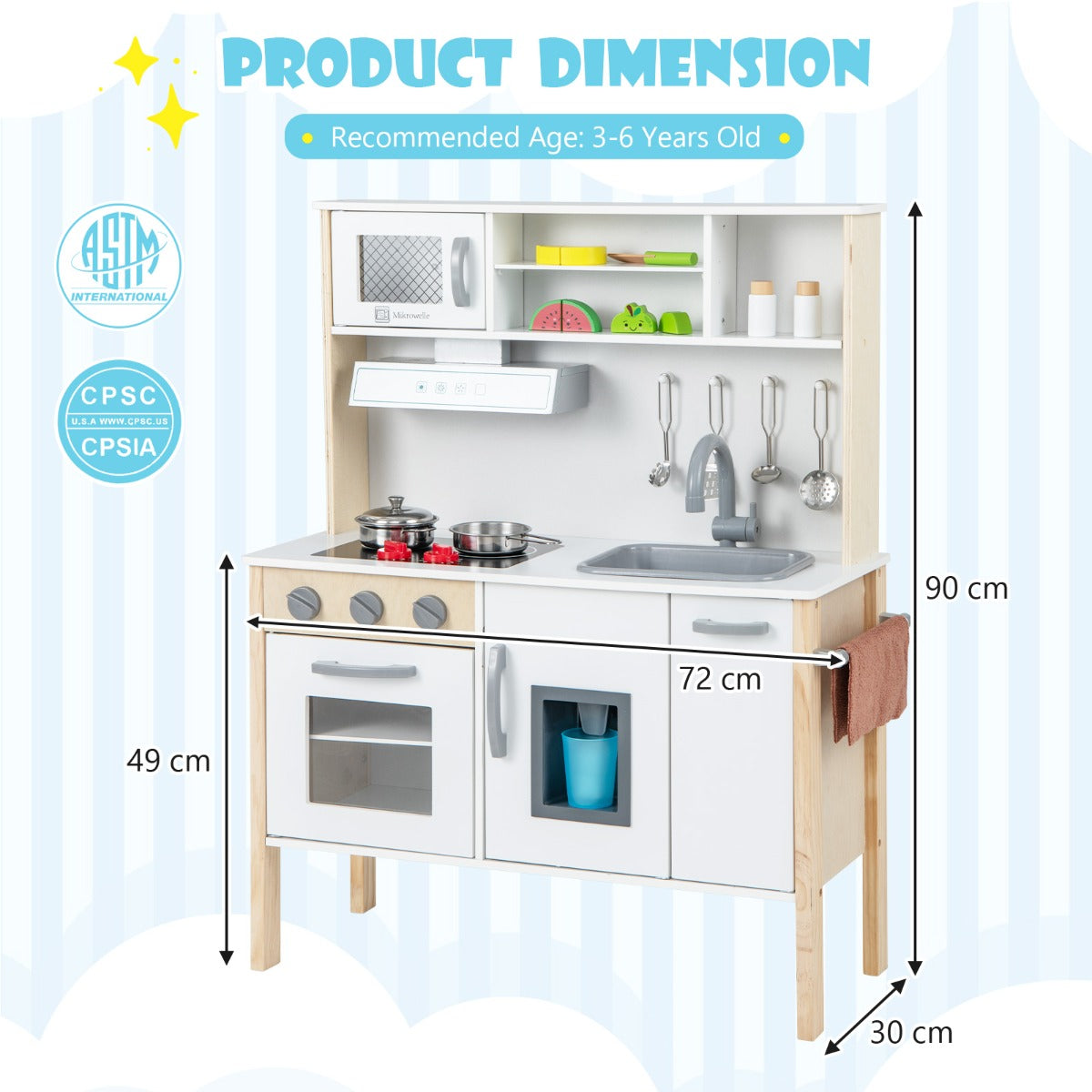 LIVSK Fantasiespeelkeuken - Magnetron, Afzuigkap, Kookplaat, IJsblokjesmachine - Inclusief 18 Accessoires - Wit