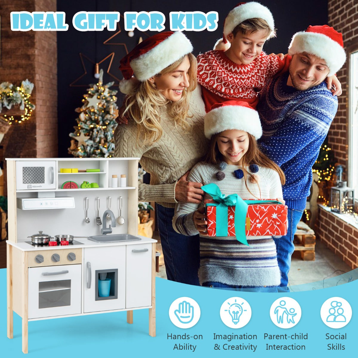 LIVSK Fantasiespeelkeuken - Magnetron, Afzuigkap, Kookplaat, IJsblokjesmachine - Inclusief 18 Accessoires - Wit